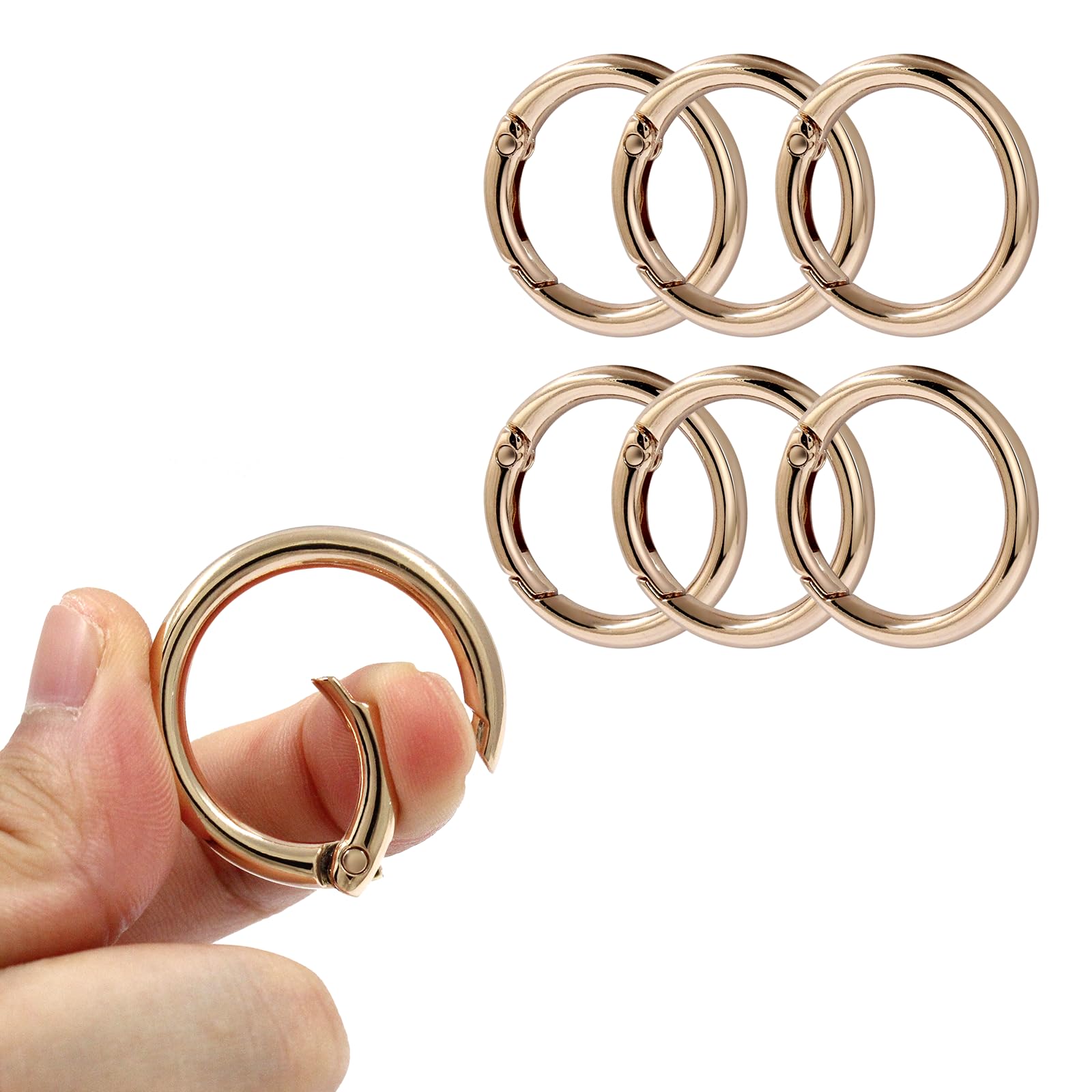 6Pcs Durable Spring O Rings, Premium Zinc Alloy Round Spring Clips Strong Metal Split Rings for Purses, Keyring and Handbag(Gold, Inner Dia:25mm/1 inch,Outer Dia: 33mm/1.3 inch)