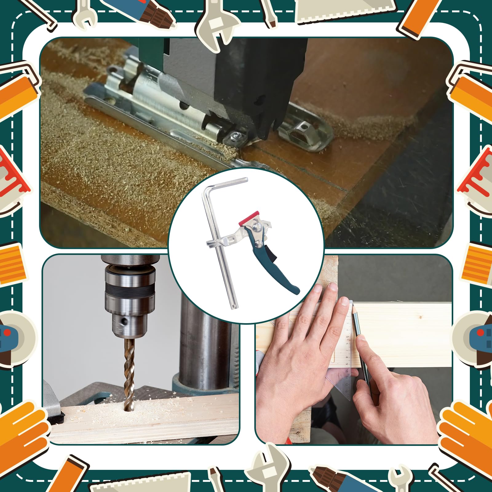 2 herramientas de tensión de palanca giratoria para banco de trabajo, abrazadera para guías de sierra, lijado y procesamiento de madera, capacidad de 160 mm, profundidad de 60 mm, cierre rápido con