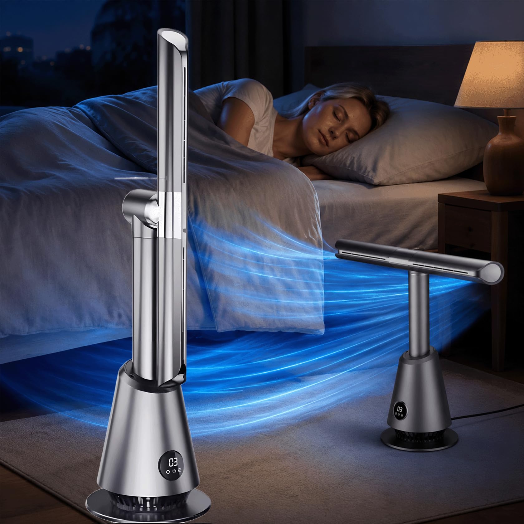 Ventilatore di Raffreddamento del Letto sotto Le Lenzuola, Ventilatore a Torre Senza Pale per la Camera da Letto, Ventilatore da Pavimento | Ventilatori Raffreddanti Regolabili per Letti Sotto la Coperta, Ventilatore da Comodino per Chi Dorme Caldo