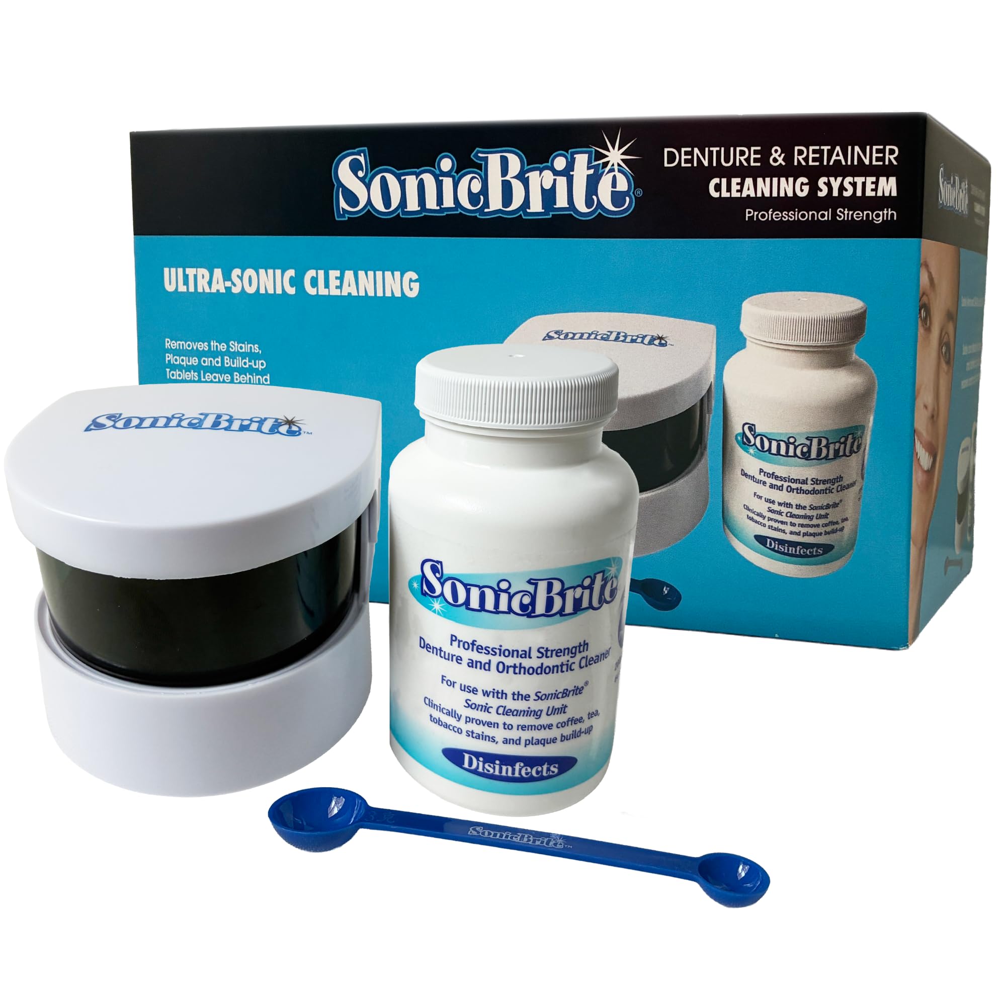 Denture / Retainer Cleaning Kit — Clean any Removable Dental Device with a Powerful Sonic Bath — Cleaner for Night & Mouth Guards, Aligners & More — Powerful Cleaning System