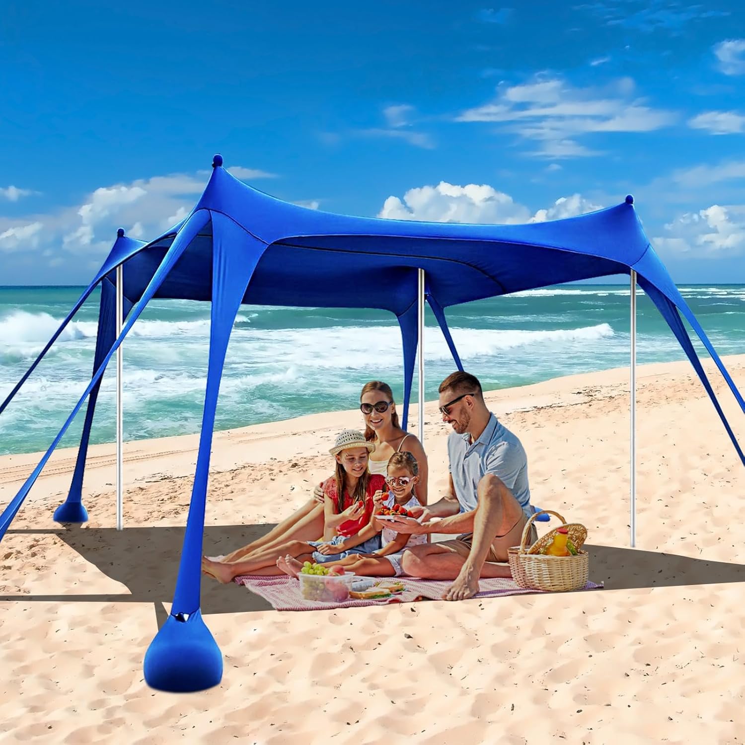 Beach Tent,10x10ft Sun Shelter UPF50+ Includes 8 Sandbags and Ground Pegs-2 Sand Shovel-4 Aluminum Poles-Carrying Bag,Beach Canopy for Camping Trips,Fishing,Backyard Fun or Picnics.
