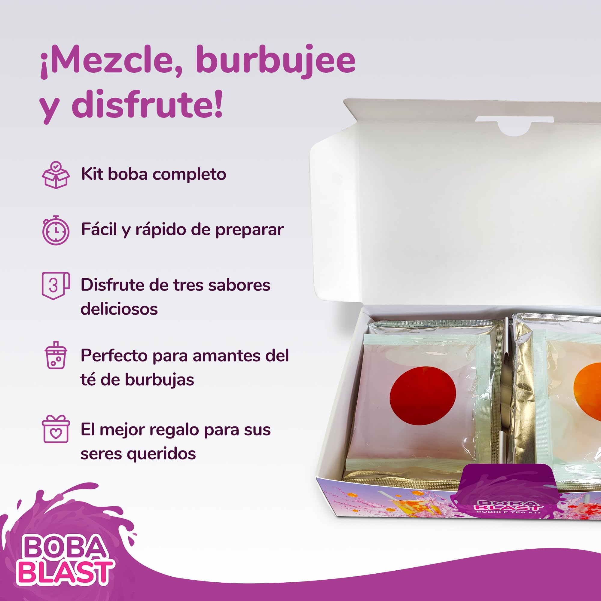 BobaBlast Bubble Tea Kit (240 g) - BobaPearls de 3 Sabores Afrutados de Fresa, Piña y Miel - Set Popping BobaDivertido y Rápido de Preparar - BobaTea Delicioso para Amigos y Familia