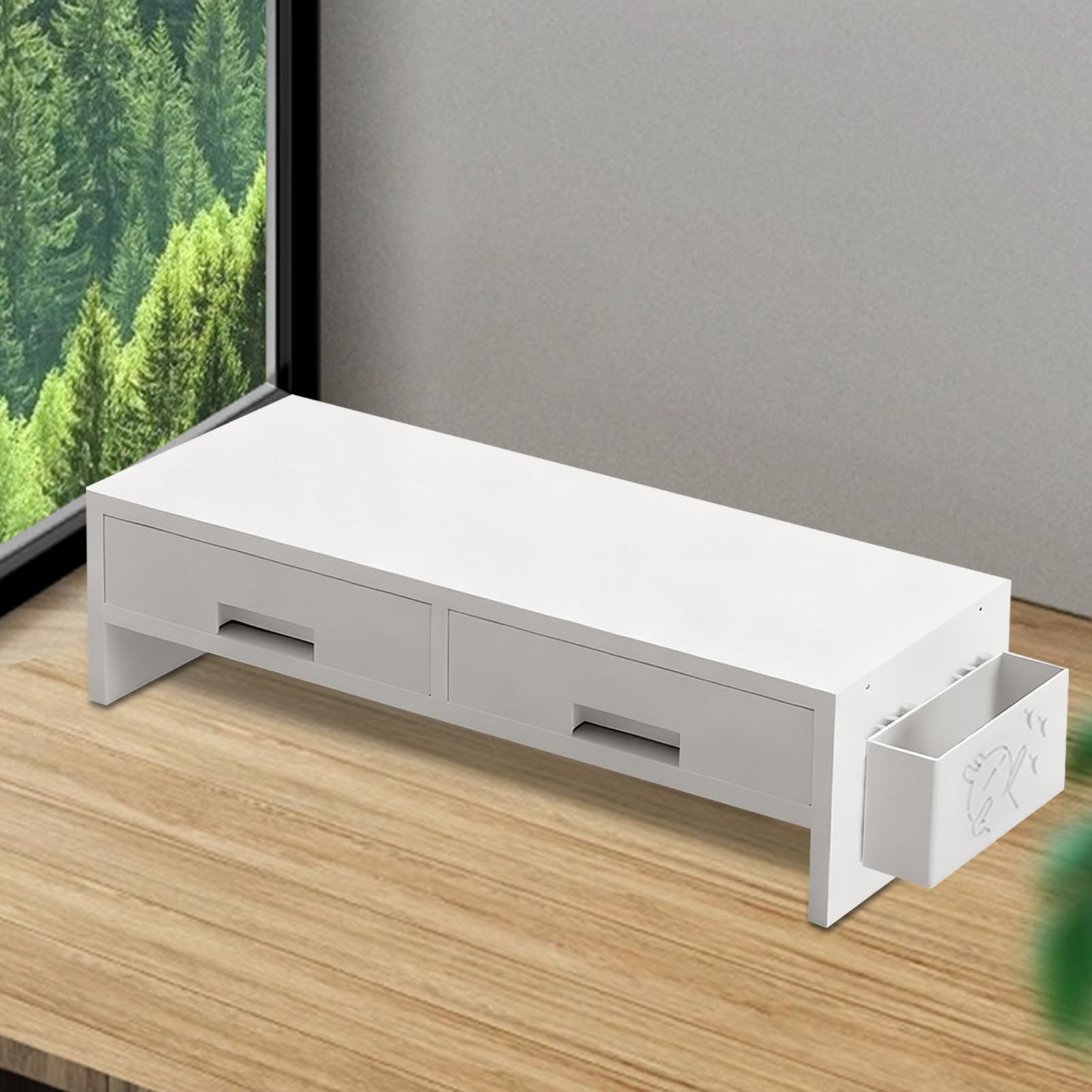 Supporto Alzamonitor Per Computer Organizzatore Con Doppio Cassetto | Alzatore Monitor Per Scrivania Computer Per La Casa L'Ufficio Lo Studio La Camera Da La Stanza La Scrivania Gli E L'Interno