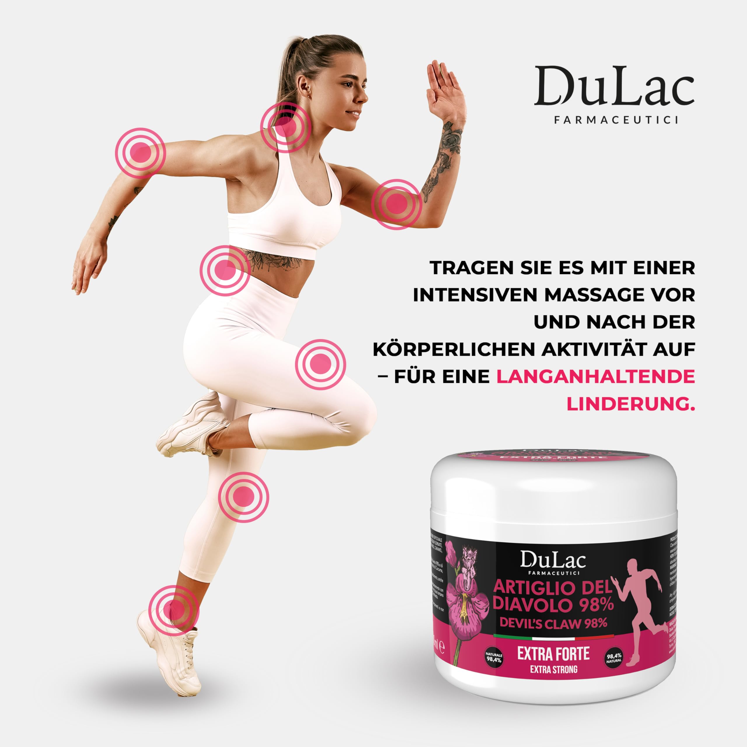 DuLàc, Teufelskralle 98% 500 ml, Körpercreme-Gel mit Ingwer, Menthol und Kurkuma, zur Massage von Muskeln und Gelenken, Dermatologisch Getestet, Nickelgetestet, Made in Italy