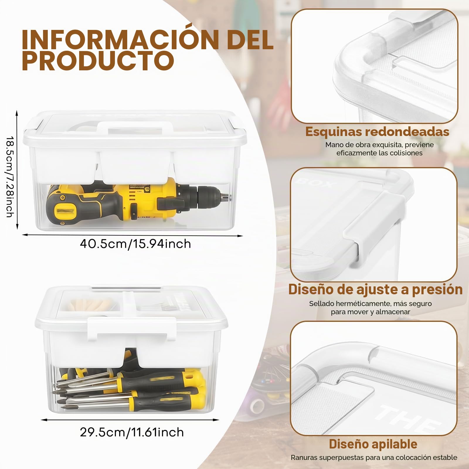 16L Estuche Plastico, Caja Medicamentos Organizador, Caja de Almacenamiento Multiusos, Portátil 2 Capas con Compartimento Extraíble, Organizador Gran Capacidad para Herramientas