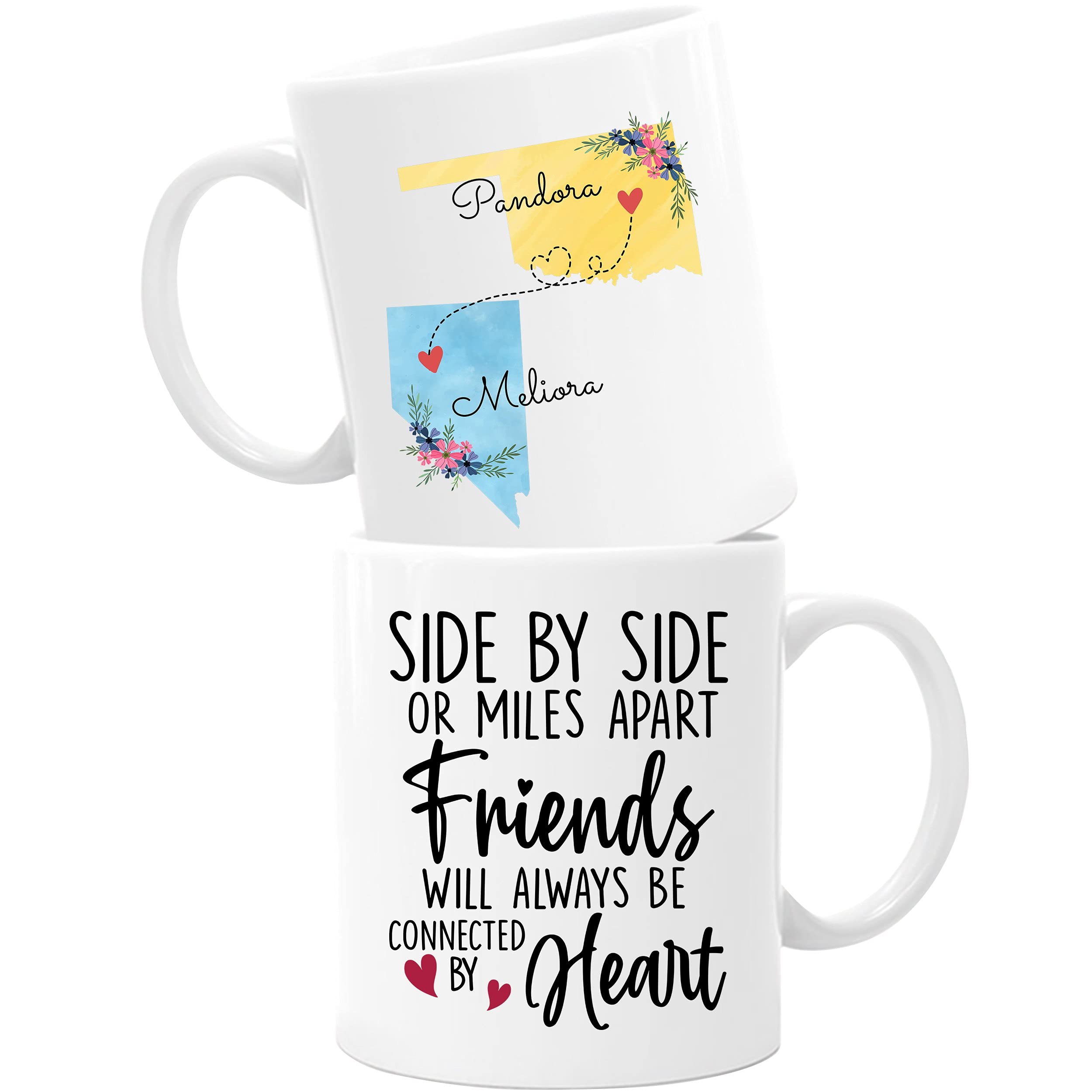 Long Distance State Friends Coffee Mug Side By Side Or Miles Apart Friends Will Always Be Connected By