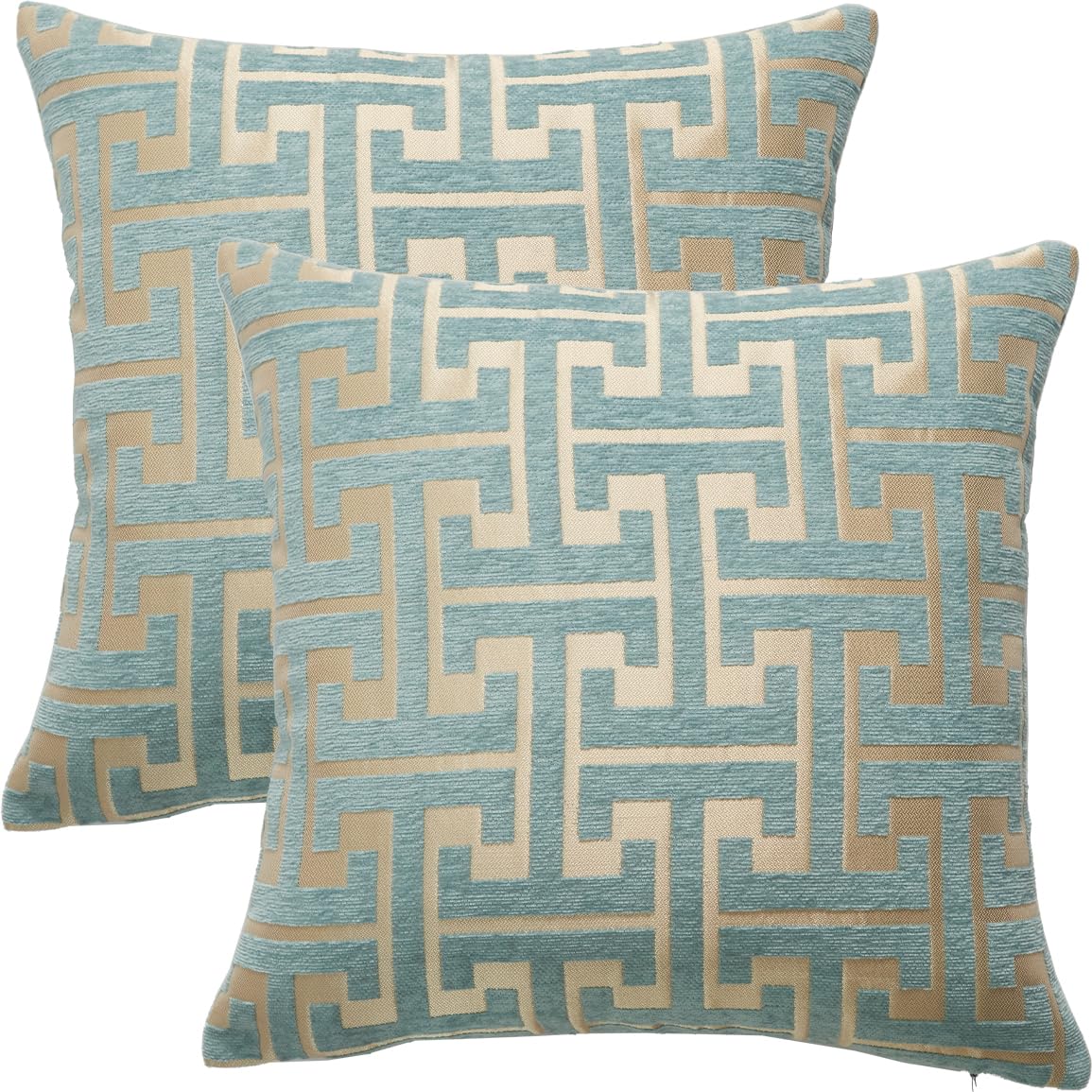 Fszhenzuan Geometry-Light Blue Pack Of 2 Chenille Cushion Covers 45X45cm Geometric Jacquard Light Blue Decorative Throw Pillow Covers Soft Boho Pillowcases With Invisible Zipper For Bedroom Sofa Home Decor