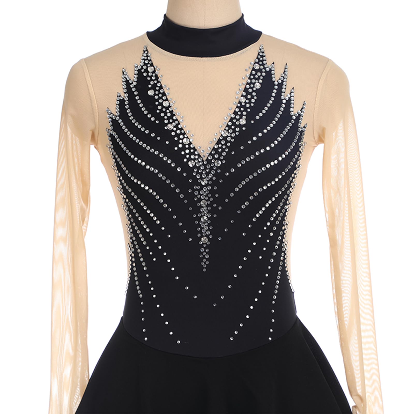 Tanzkleid Mädchen Pailletten Eiskunstlauf Kleid Kinder Langarm Ballettkleid Tanztrikot Mit Rock Kleider Gymnastikanzug Wettbewerb Tanz Kostüme,Grün,S