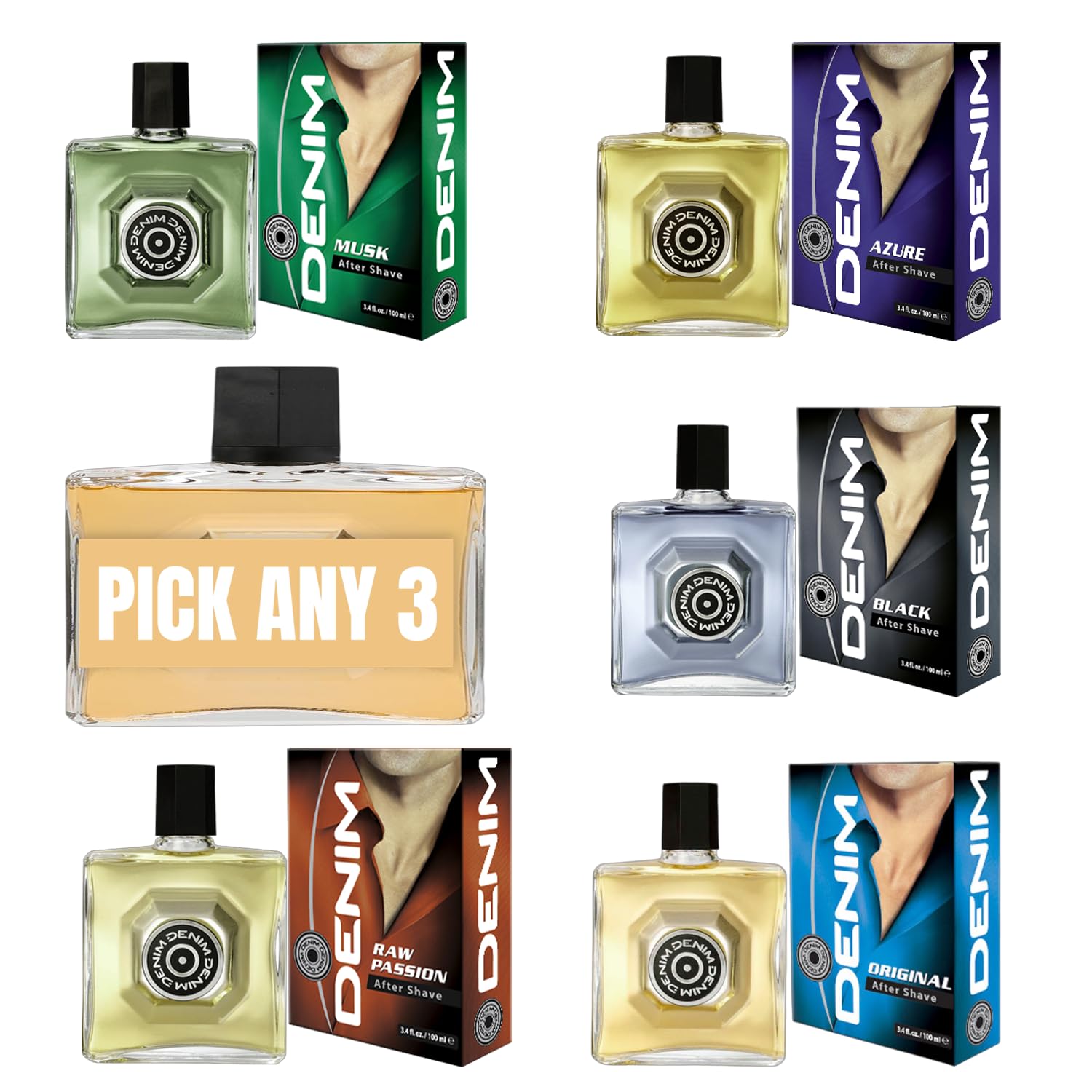 Denim Aftershave 100ml | Pick Any 3 Scents | Choose from Musk, Azure, Black, Original, Raw Passion & More! | 3 x 100ml
