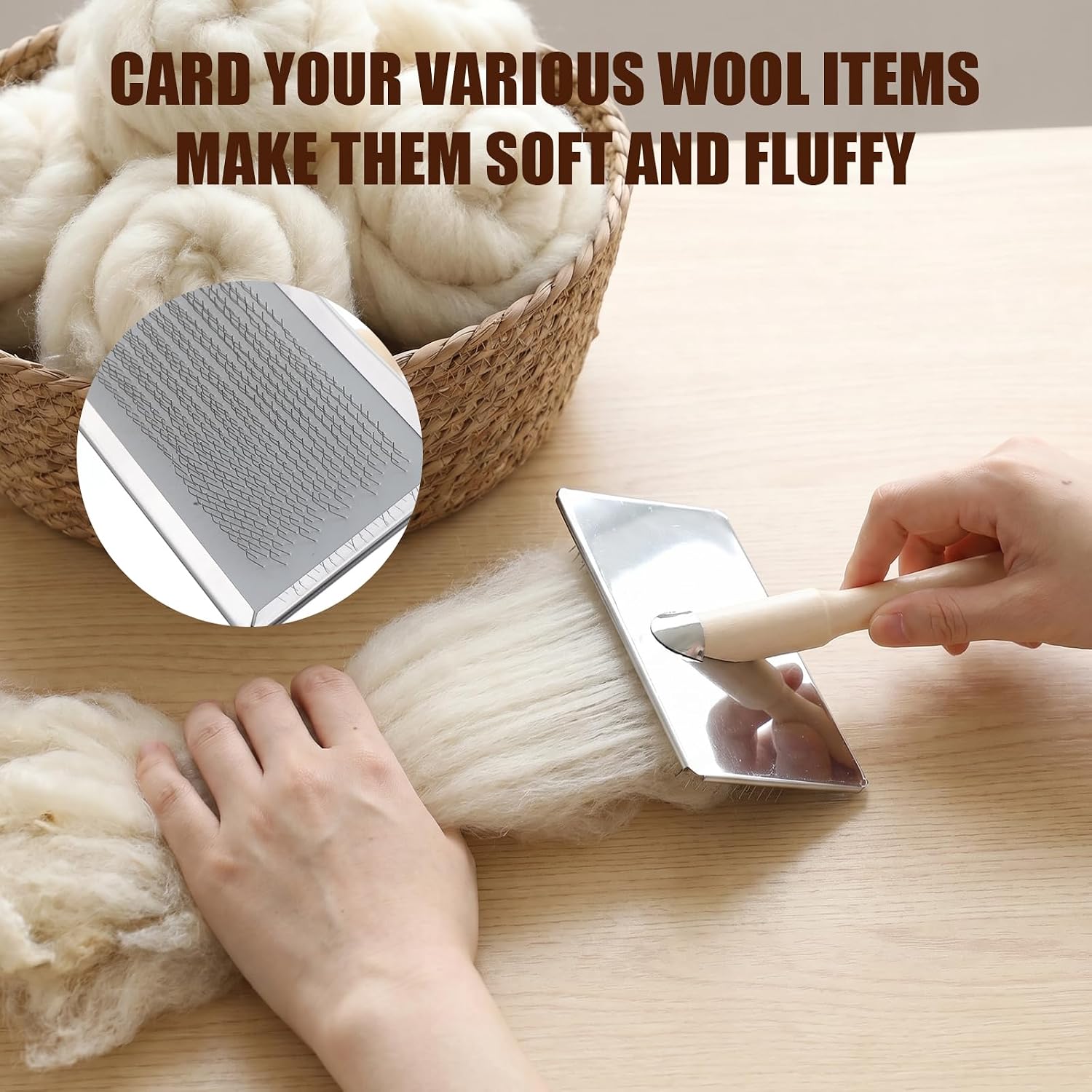 Ubamdom 8 Pcs Needle Felting Wool Carders, Large Hand Carders for Wool, Needle Felting Carding Tool Set with Large & Medium Wooden Brushes for Blending, Pet Grooming, Craft Projects