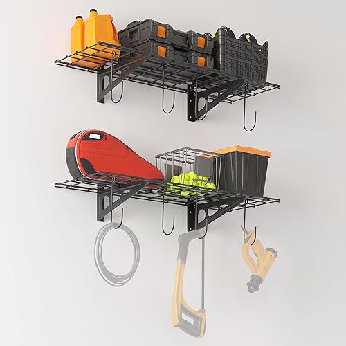 Miniatura 9 de Estantería de garaje de 1 x 6 pies, paquete de 2 estantes de pared para garaje, cocina, almacenamiento de despensa, estantería de capacidad de carga