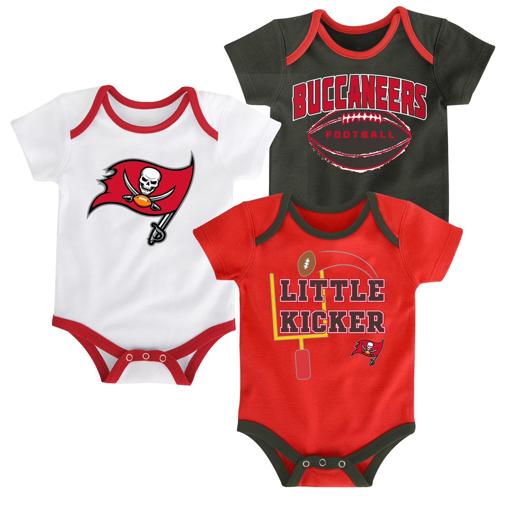 Outerstuff NFL Tampa Bay Buccaneers Boys 3 Points 3 Pack Bodysuit Set, Red, 3 Months