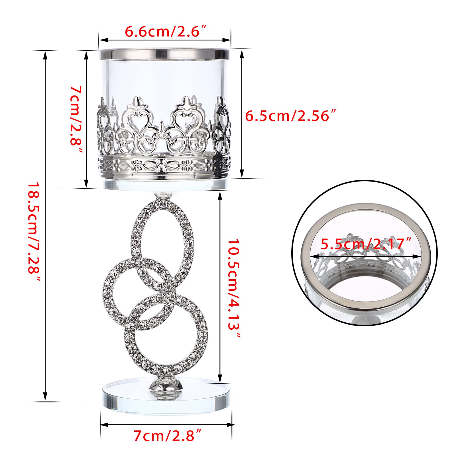 Kristallglas Teelicht Votivkerzenhalter 2er Set Dekorative Klarglas Aromatherapie Kerzenhalter für Hochzeit Geburtstag Weihnachten Halloween Party 18cm Silber