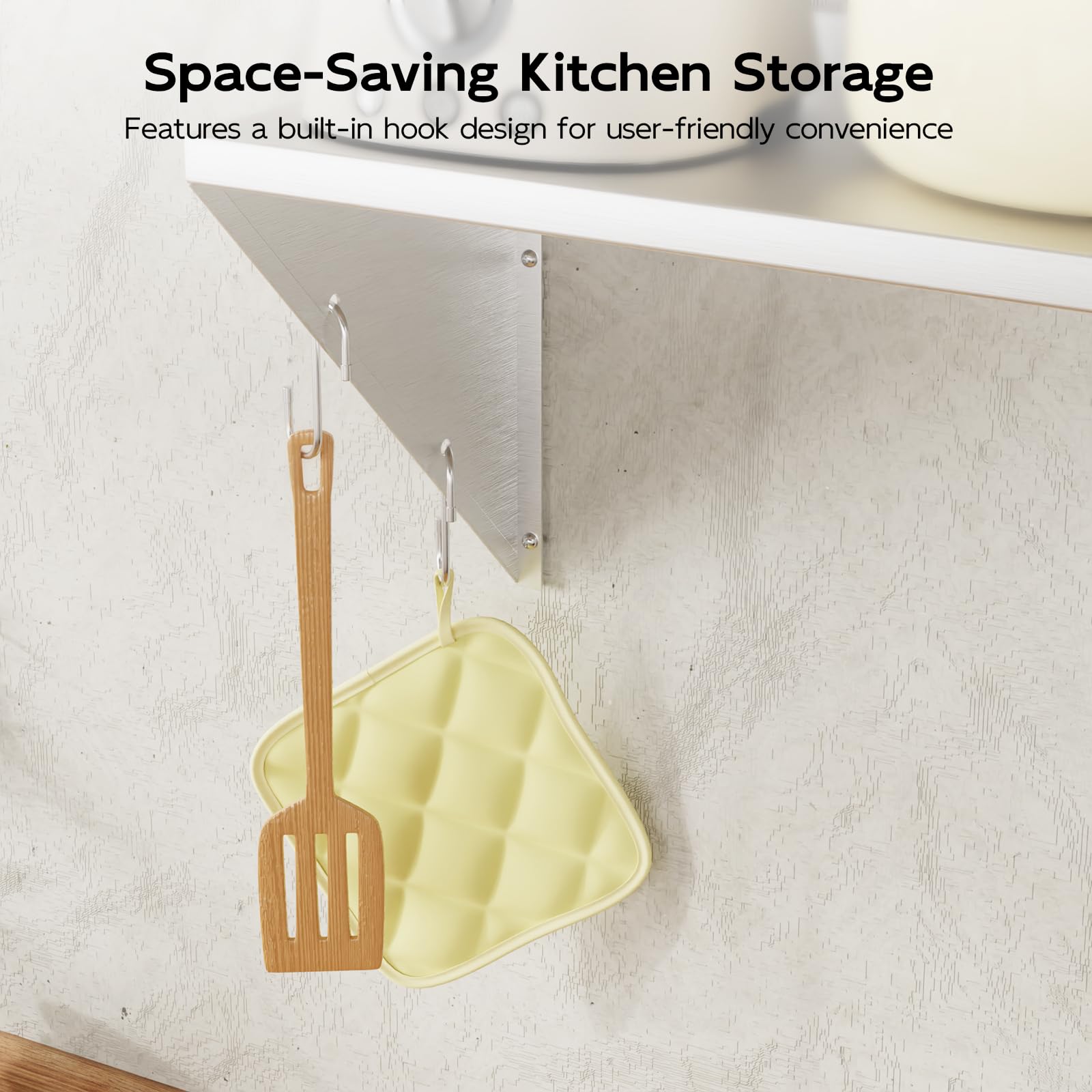 TAIMIKO Estantería de Pared de Acero Inoxidable con Barra de Ganchos,Estante de Pared con Soporte Triangular Almacenamiento de Cocina, para Gastro Libros Portarretratos Plantas Oficina Baño Cocina