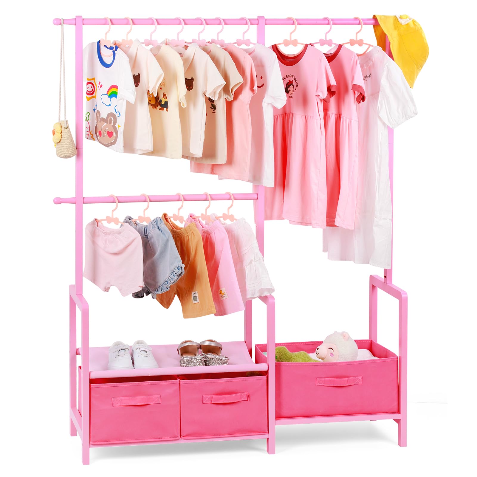 Amazon.com: Relquorax Bamboo Kids Clothing Rack with Triple Hanging ...