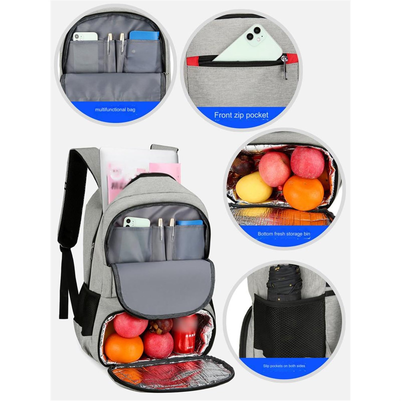 Mochila con compartimento refrigerador, mochilas térmicas impermeables con lonchera, mochilas de trabajo for mujer, mochila for computadora portátil de 19 pulgadas con puerto USB for picnics universit