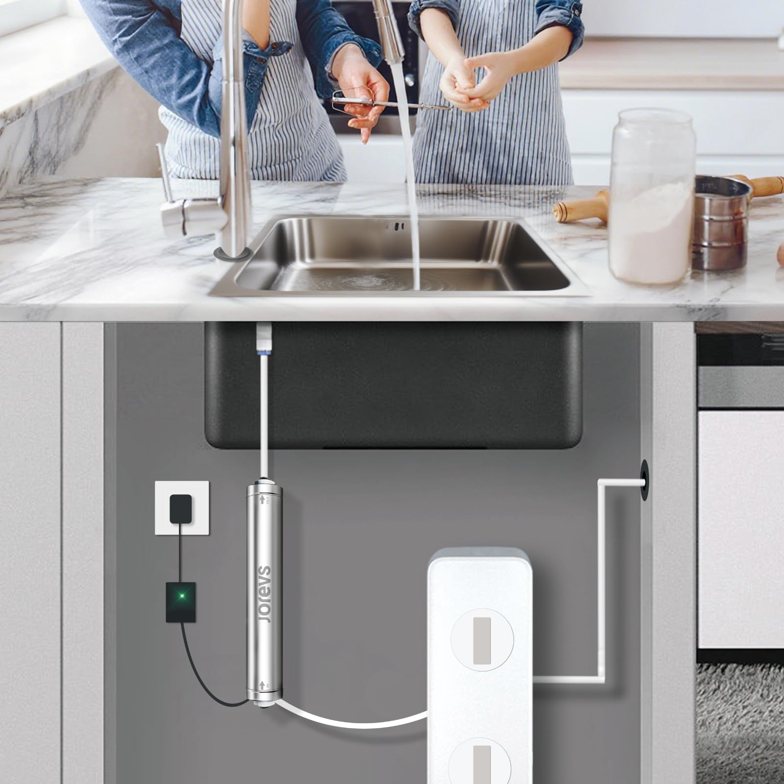 UV Wasserfilter - UV LED Wasseraufbereiter, unter der Spüle, reduziert bis zu 99.999% Bakterien, wartungsfrei für Umkehrosmoseanlage mit Sofortflusssensor