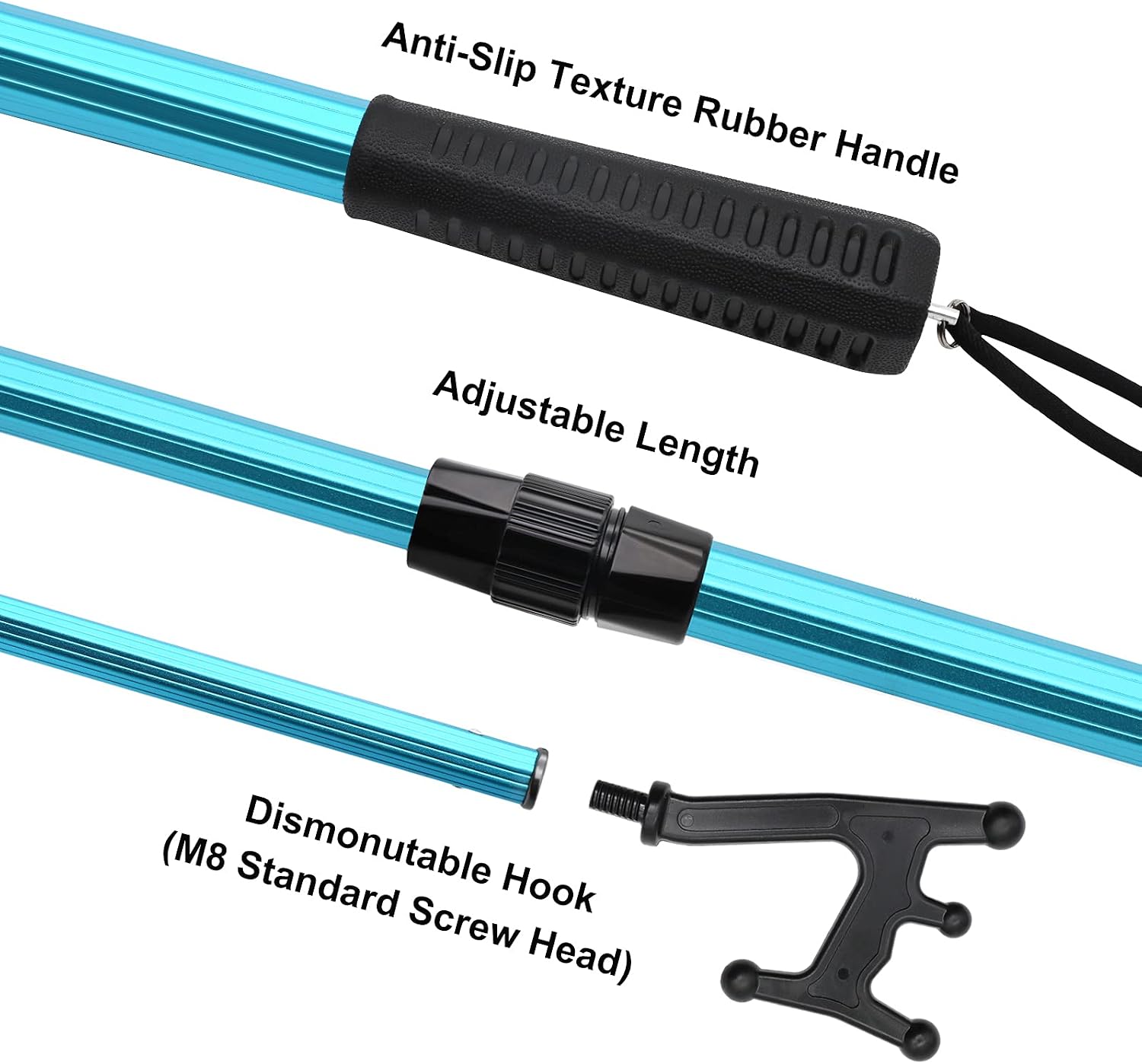 SANLIKE Telescopic Aluminum Boat Hook with Non-Slip Plastic Hand Grips for Docking | Telescopic Aluminum Boat Hook, Extends Length For Easy Docking, Fits Marine Vessels, Boats, And Kayaks
