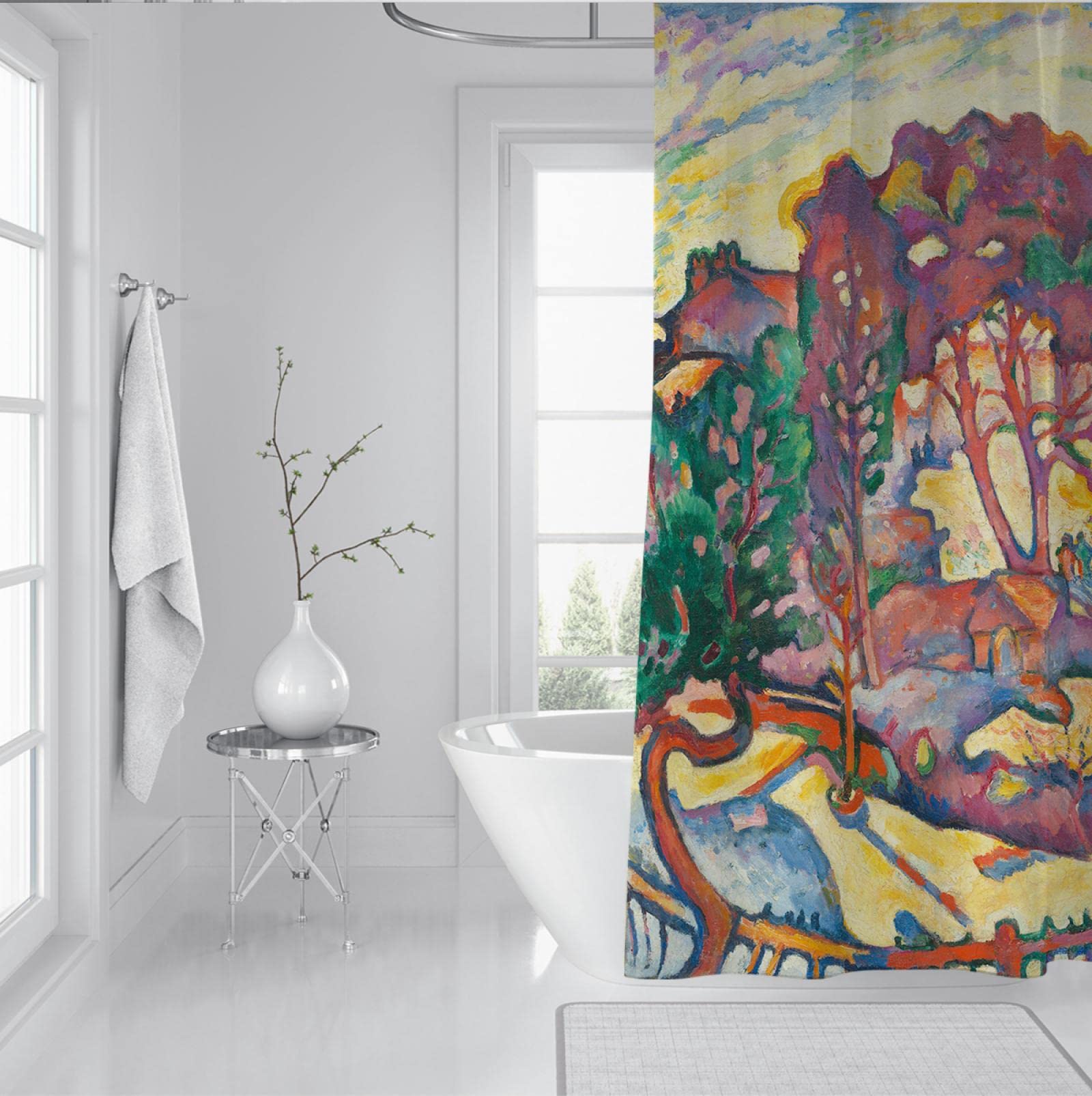 Art abstrait Rideau de Douche doublure coloré Aquarelle Polyester Tissu Rideau de Douche ensembles Avec crochets Les Grands arbres par Georges Braque 180Bx240Lcm