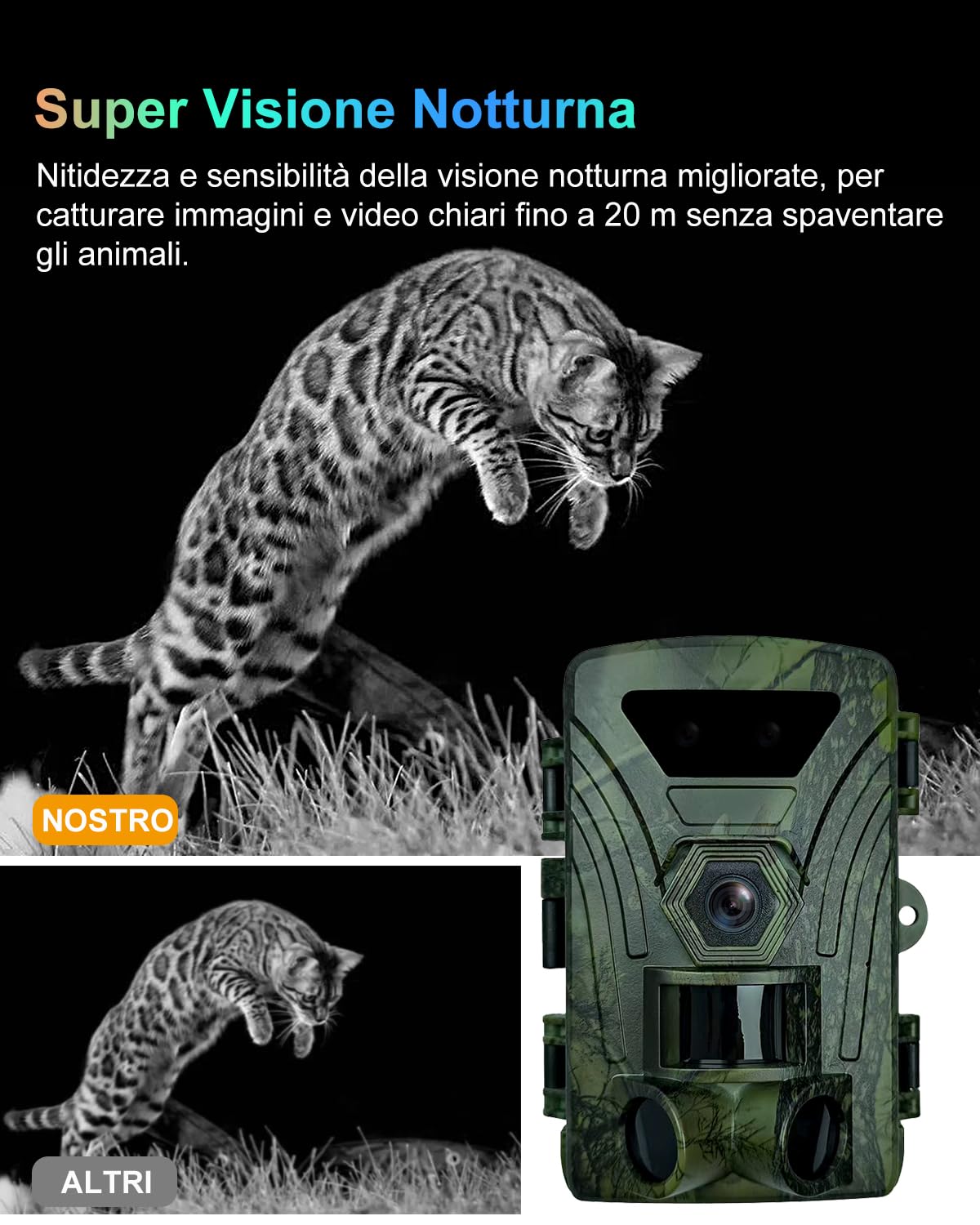 Fototrappola 8K, Fototrappole Infrarossi Invisibili WiFI 60MP, 120° WiFi Fotocamera Caccia con SD da 32 GB, Foto Trappola di Videosorveglianza per Animali Movimento Attivato Visione Notturna