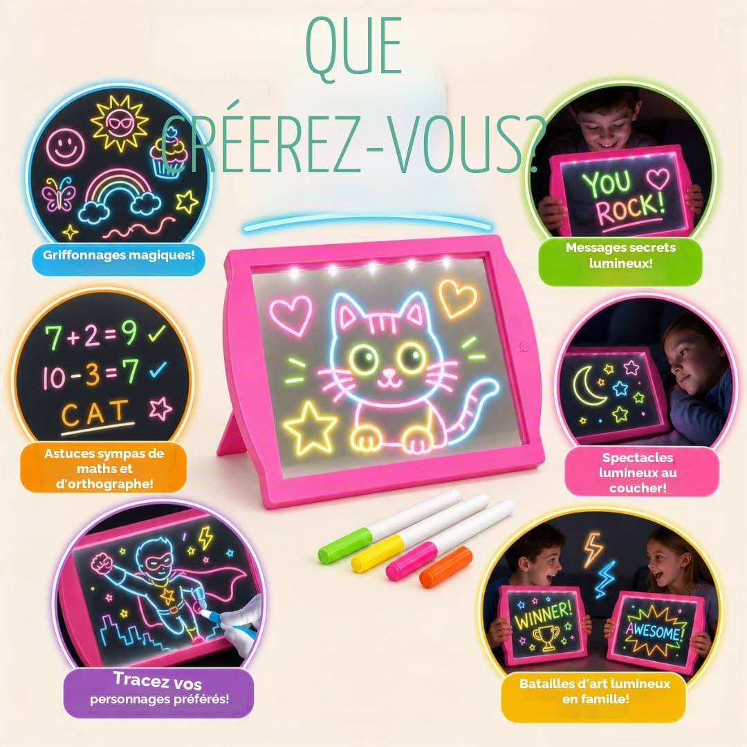 Marvin's Magic Tablette à Dessin Lumineuse Glow Art - Rose - dès 5 ans | Tablette à Dessin Lumineuse, Dessin qui Brille dans le Noir, Jeu Créatif Sans Salir, dès 5 ans