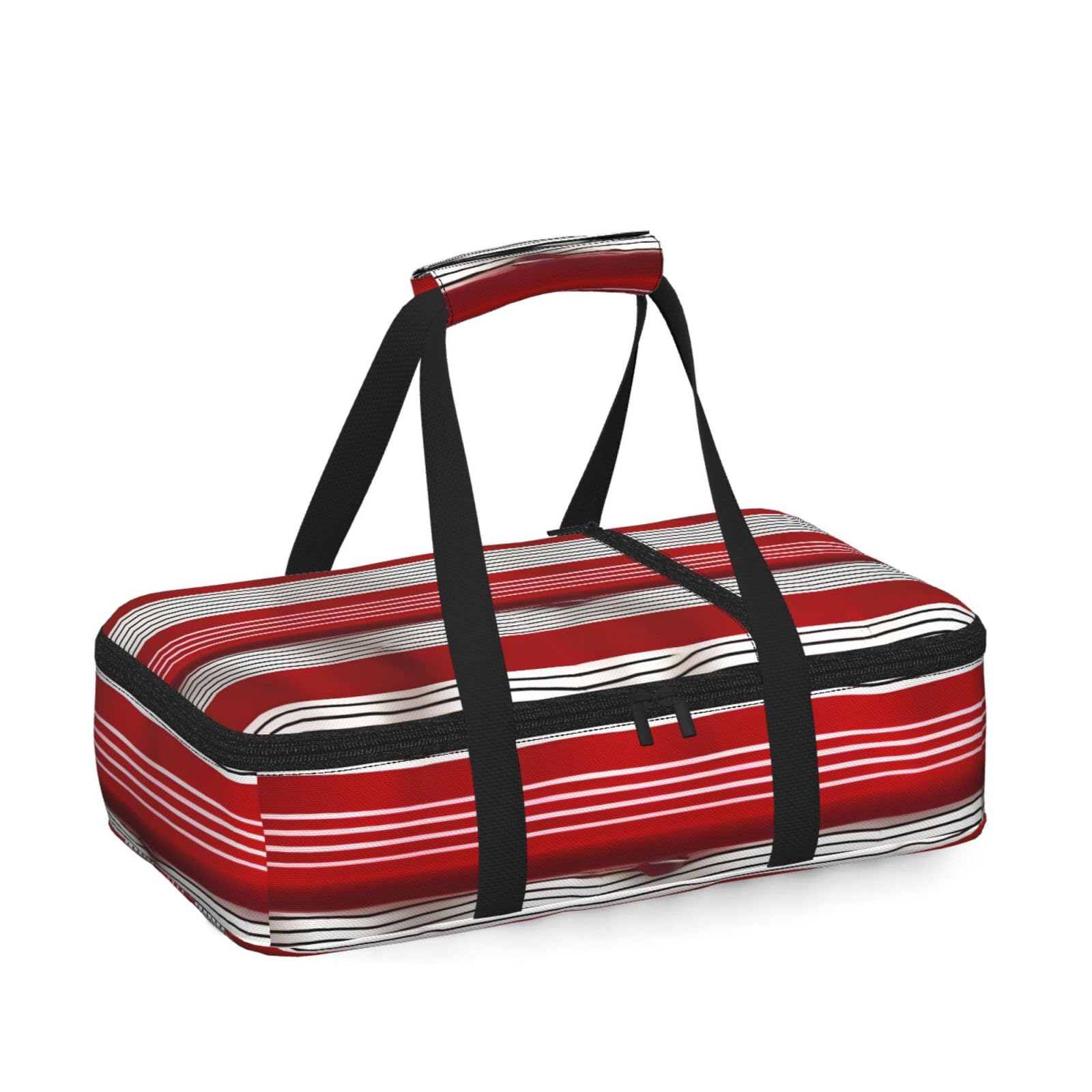 Red Stripe Print Insulated Thermal Food Storage Bag Daily Reusable Picnic Tote Lunch Box Home