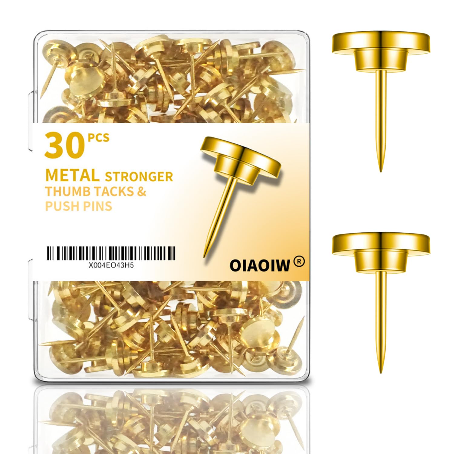 30 PCS Metal Gold Push Pins for Wall Clear Thumb Tacks for Walls Flat thumbtacks Push pin for Bulletin Board Shadow Box Display Thumbtack for Cork Board (Gold)