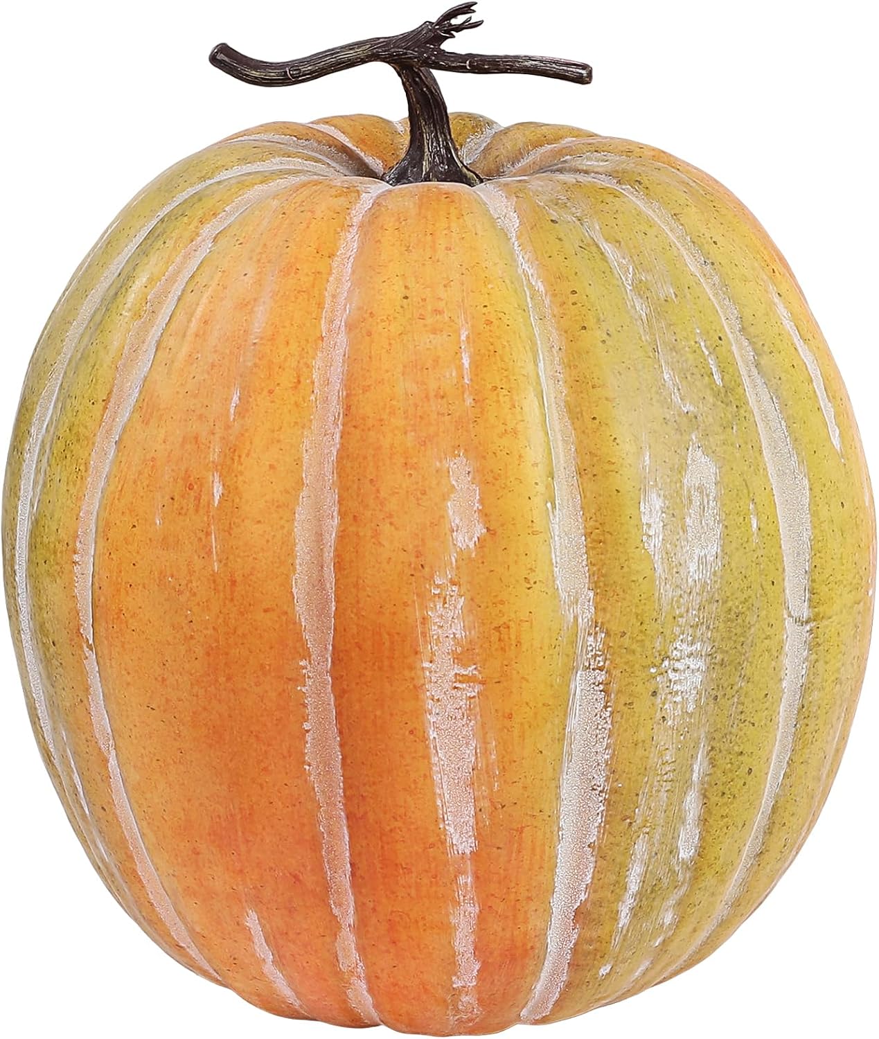 Realistic Artificial Foam Pumpkin for Fall Decor,Striped Ivory​ | Fall Large Fake Fruit Vegetable Pumpkin for Autumn Harvest Thanksgiving Halloween Party Outdoor,15.2" Wide-9.2"Hight