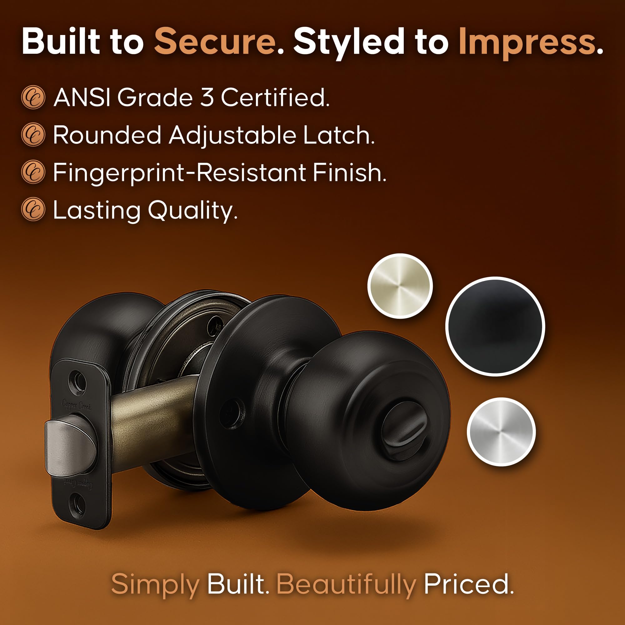 Matte Black Privacy Door Knob - Keyless Lock -6 Matte Black Privacy Door Knob - Keyless Lock -6