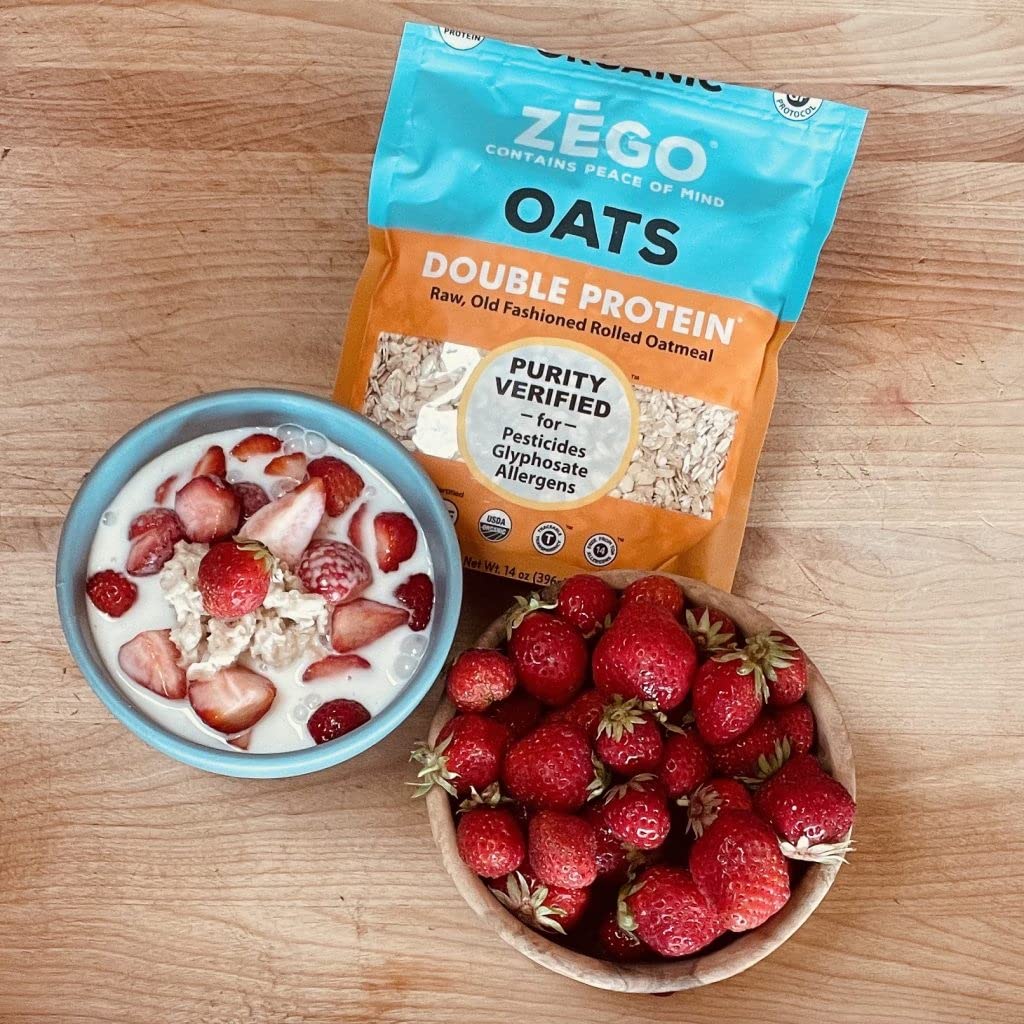ZEGO Double Protein Raw Oats, Organic, Purity Protocol Gluten Free, GIyphosate Free, 14oz Bags, Bundle of 5 Bags (70oz total)…