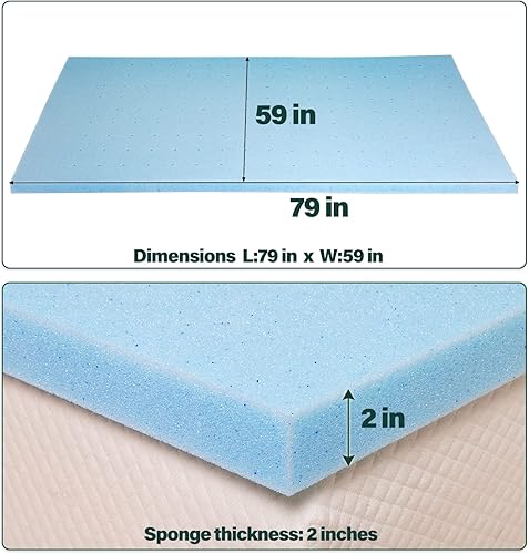 Miniatura 7 de Cubrecolchón de espuma viscoelástica de 2 pulgadas, tamaño queen, refrigerante y transpirable, certificado CertiPUR-US