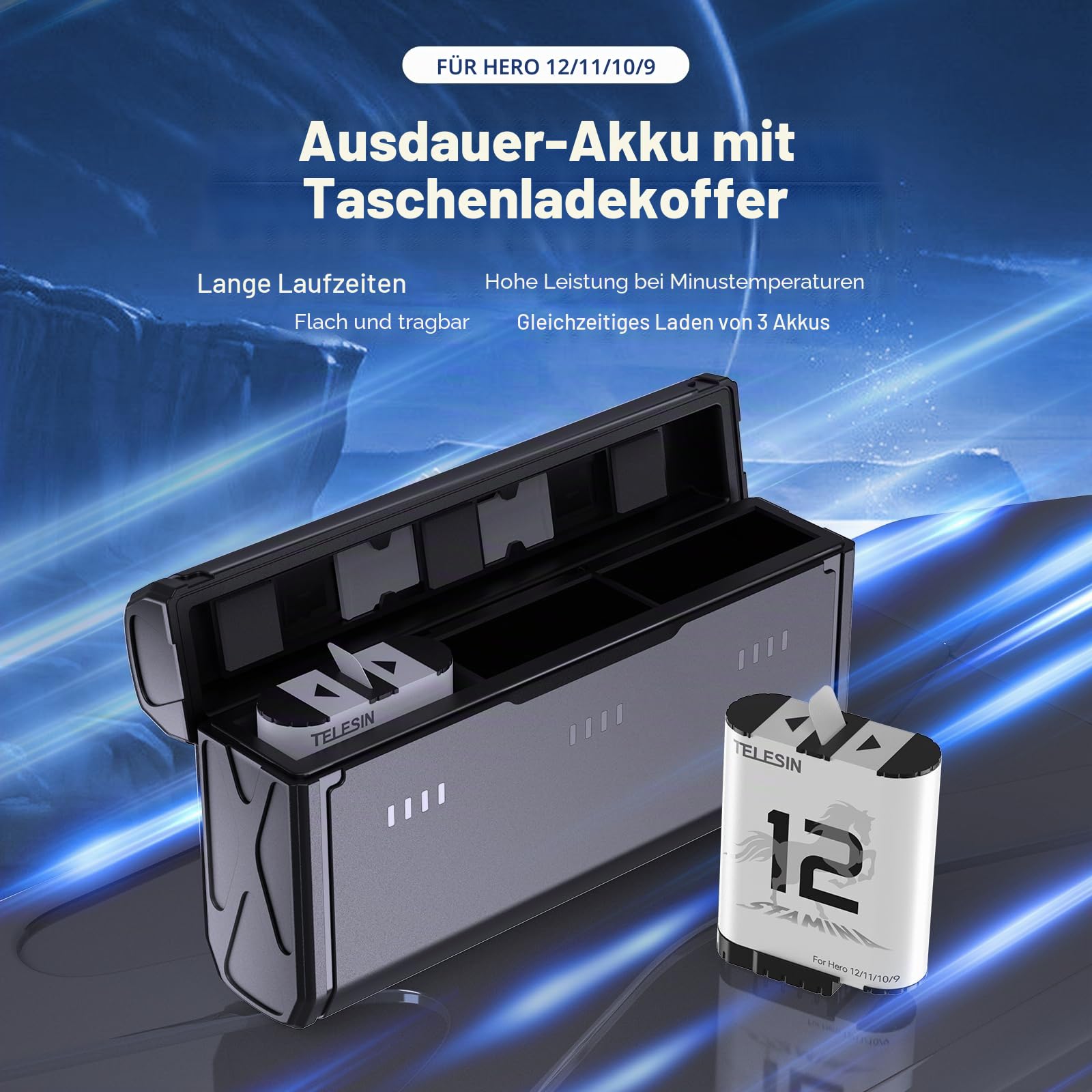 TELESIN 2er-Pack Enduro-Akku und Akkuladegerät für Go Pro Hero 12 11 10 9