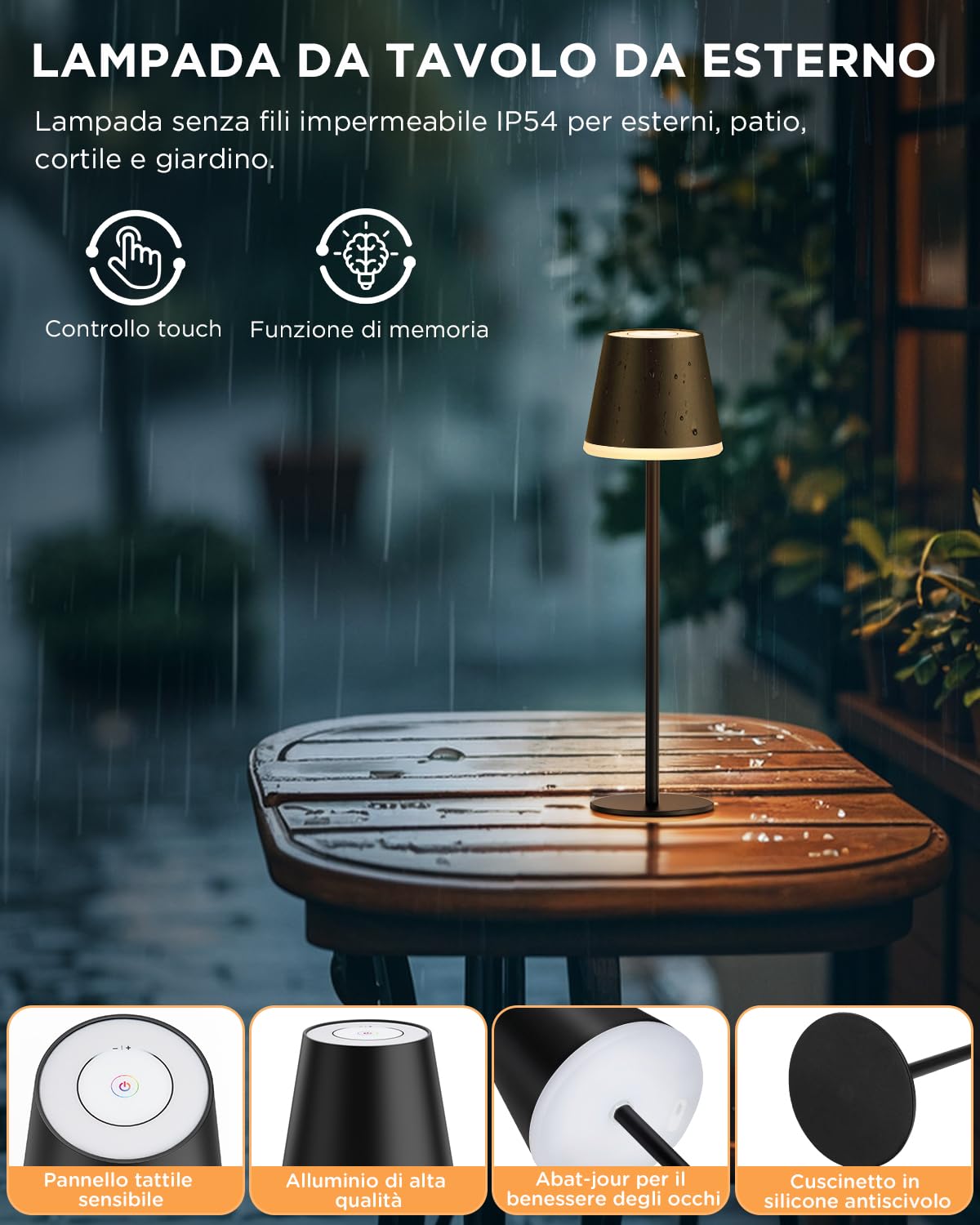 NIBSHOOM Lampada da Tavolo Senza Fili Dimmabile,5200mAh Lampada da Tavolo Ricaricabile con Luce Calda e RGB,Altezza Regolabile e IP54 Impermeabile per Esterno,Camera da Letto,Sala da Pranzo(2 pezzi)