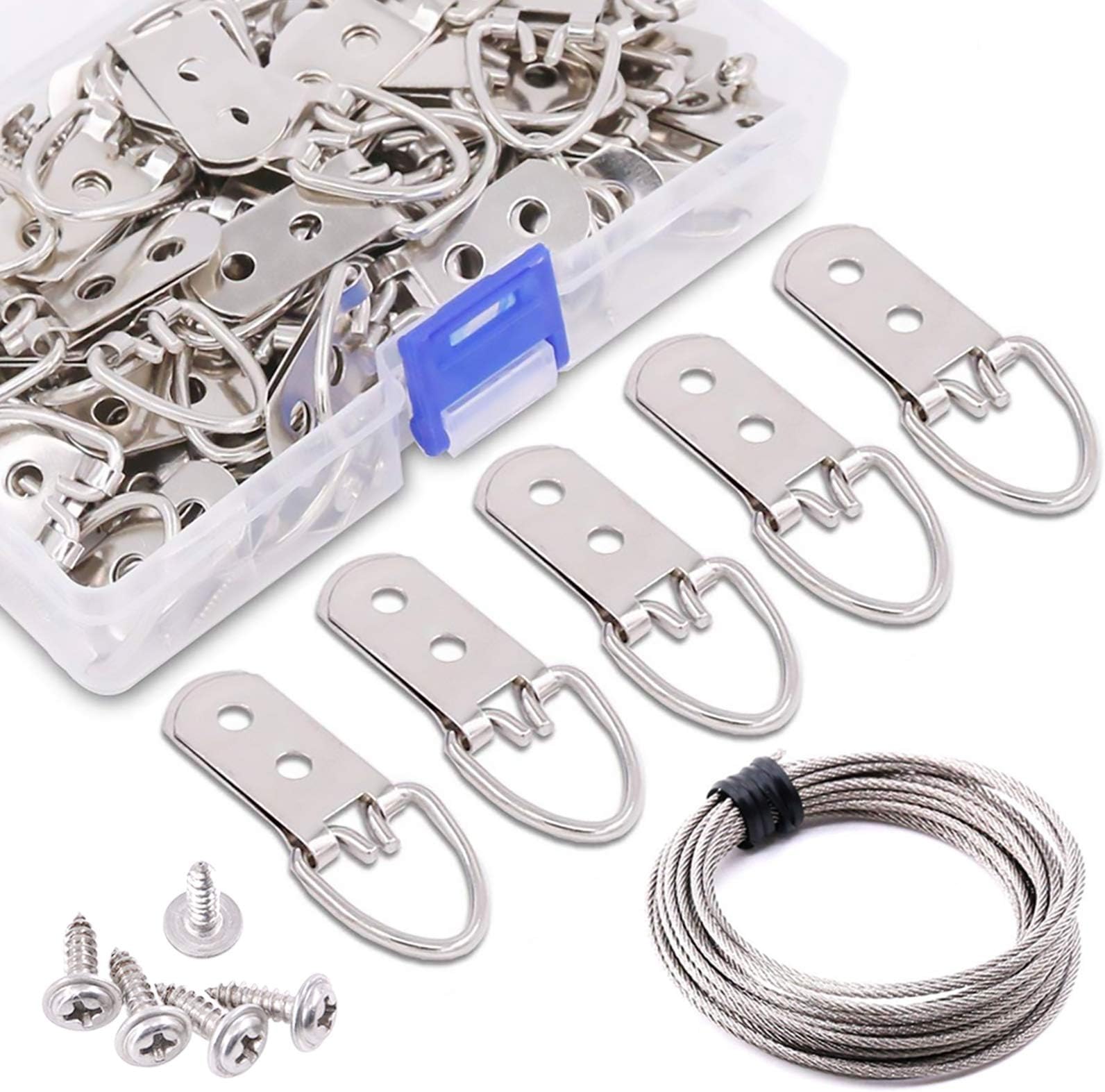 60-Pcs Heavy Duty D Ring picture Hangers Double Hole with Screws for Home Decoration Picture Hanging Solutions.