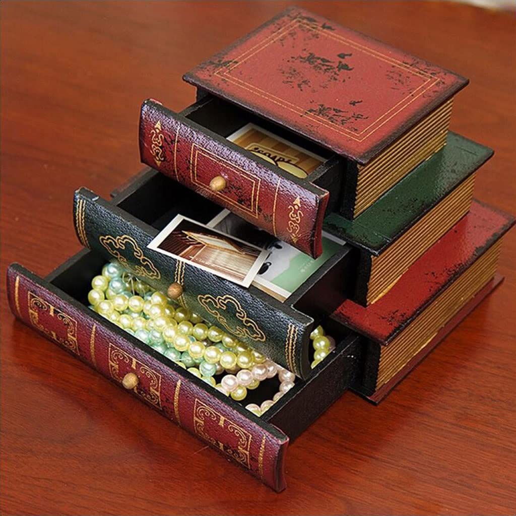 Ohrring-Aufbewahrungsbox Retro Schmuckkasten Schmuck Organizer Box, Holzschmuck Organizer 3 Layer Speicheranzeigekasten mit Schubladen for Frauen Geschenk Schmuck-Organizer, GOOPEEG