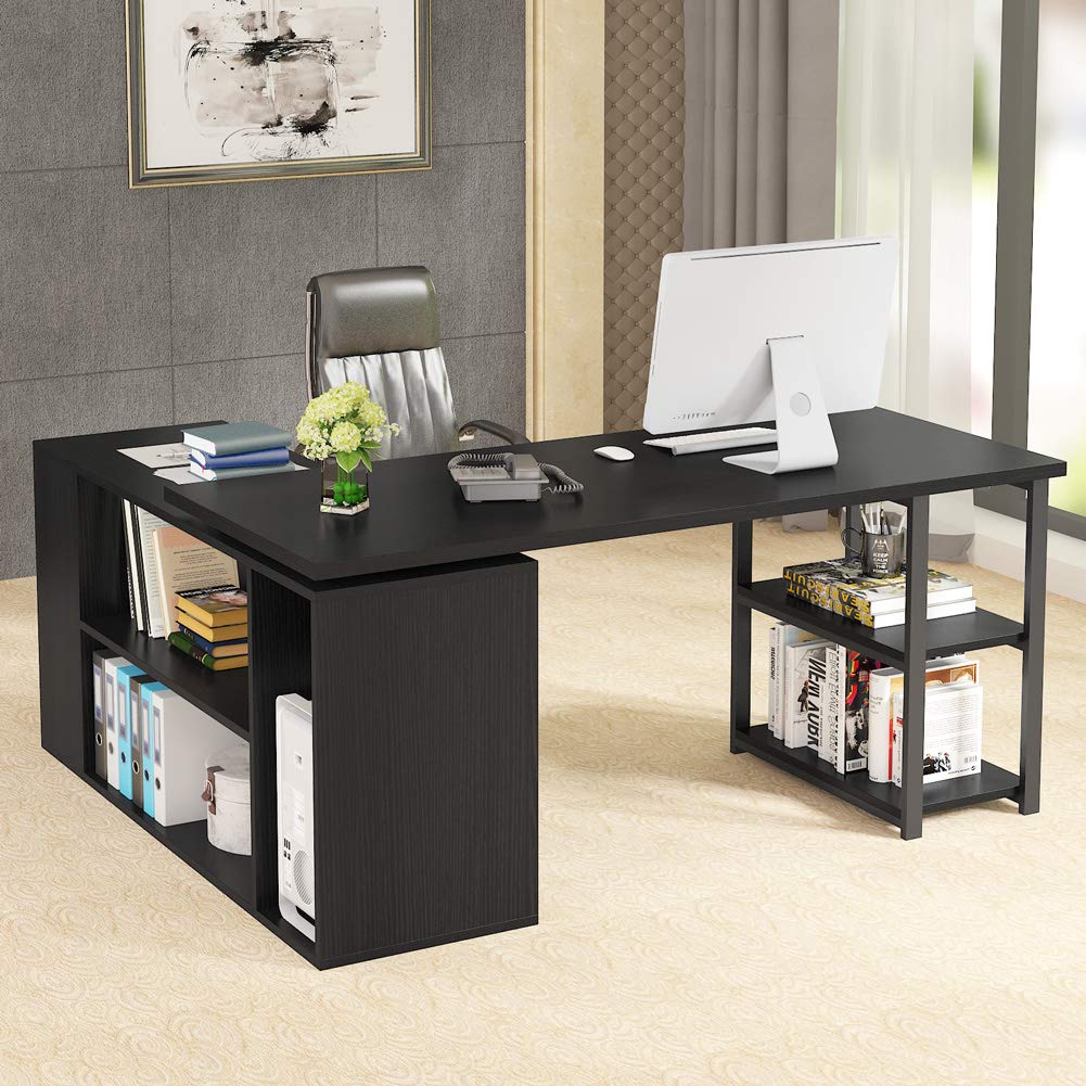 Buy LShaped Computer Desk, Tribesigns Rotating Corner Computer Desk with Bookcase and File