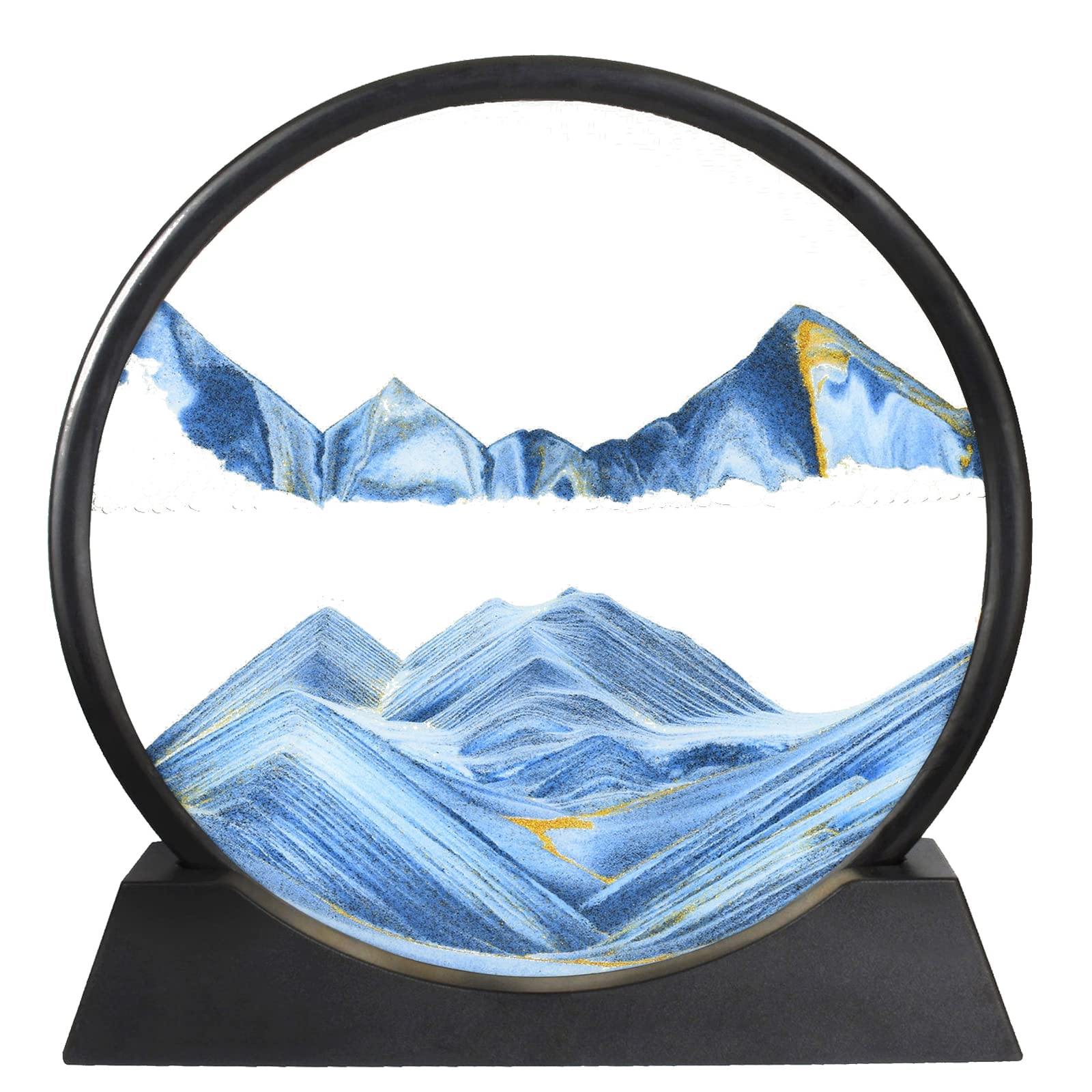 YOOLANSA Large(12'') Sablea Sand Art Sandscape，Moving Sand Art Decor，Round Sand Art Frame Picture for Desktop Decoration and Calming Decor（12in，Blue）
