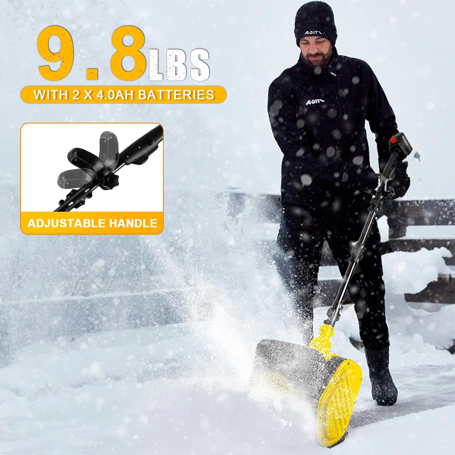 Cordless Snow Shovel, 12 Inch Electric Snow Shovel with 2×4.0Ah Batteries & Charger, 26FT Throw, Detachable 3-Section Pole & Adjustable Handle, for Driveway, Patio, Deck