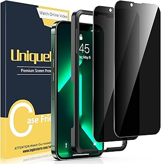 [2 Pack] UniqueMe Privacy Anti Spy Screen Protector Compatible for iPhone 13/13 Pro 6.1 inch, [Easy Installation Frame] [Anti-Scratch] [Bubble Free] HD Clear Anti Glare Tempered Glass Film