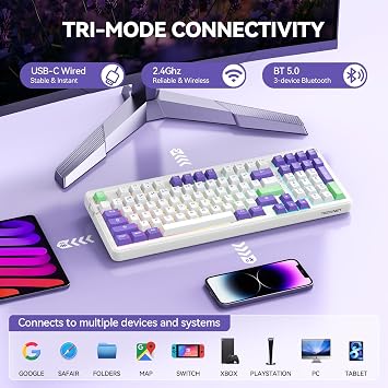 TECKNET Mechanical Gaming Keyboard Tri-Mode Bluetooth/2.4GHz/USB-C Custom Creamy Keyboard with Number Pad 96% Compact Layout RGB Backlit Computer Keyboard for PC Laptop Mac 97 Keys