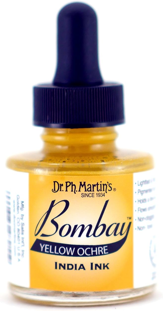 Bombay India Ink (21BY) Ink Bottle, 1.0 oz, Yellow Ochre, 1 Bottle