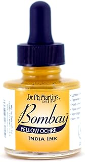 Dr. Ph. Martin's Bombay India Ink (21BY) Ink Bottle, 1.0 oz, Yellow Ochre, 1 Bottle