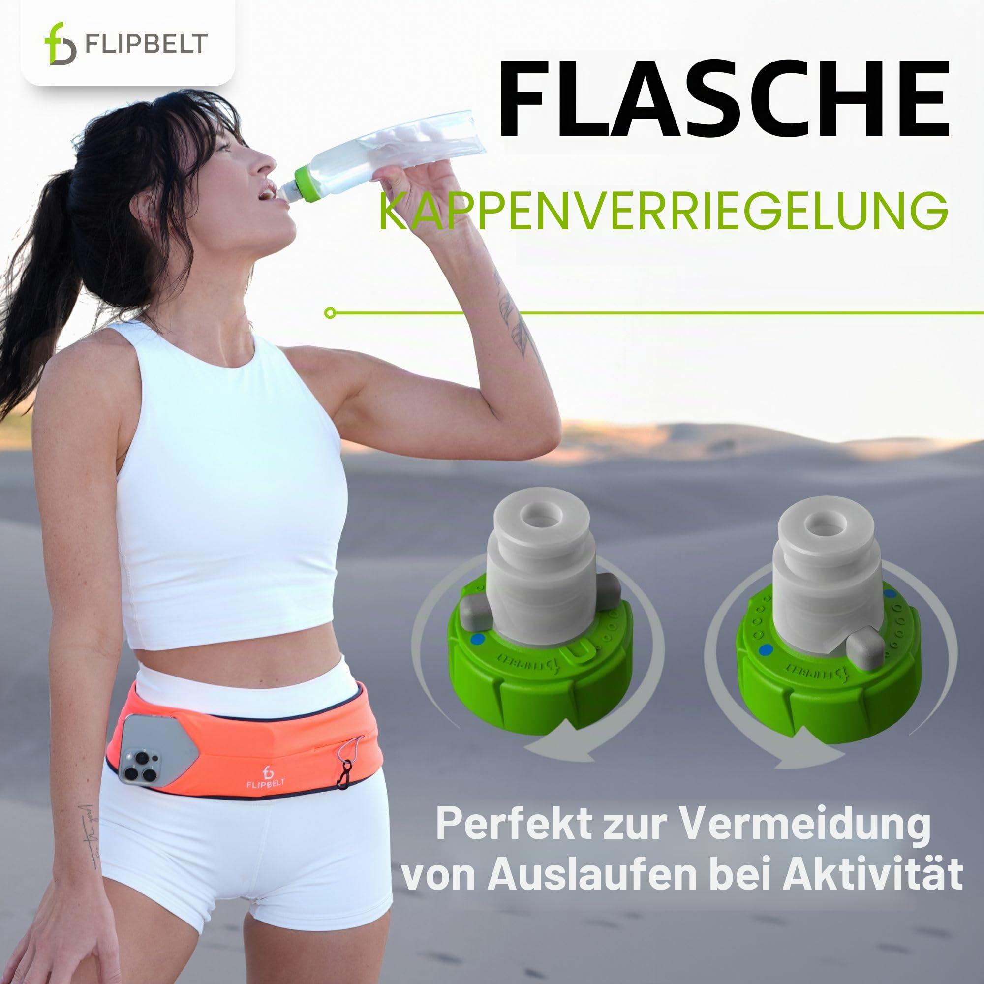FlipBelt Arc Trinkflasche Laufgürtel, Gebogene Trinkflasche, 300 ml, Grün