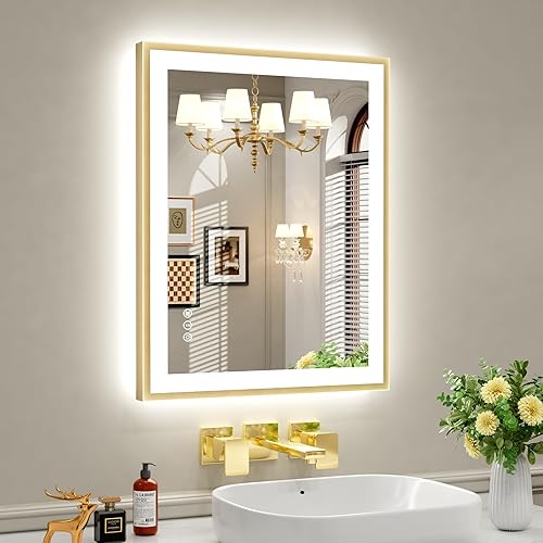 Miniatura 47 de Espejo de baño LED de 20x28 pulgadas con marco negro, espejos de baño retroiluminados y con luz frontal para pared, antiempañamiento, regulable, con