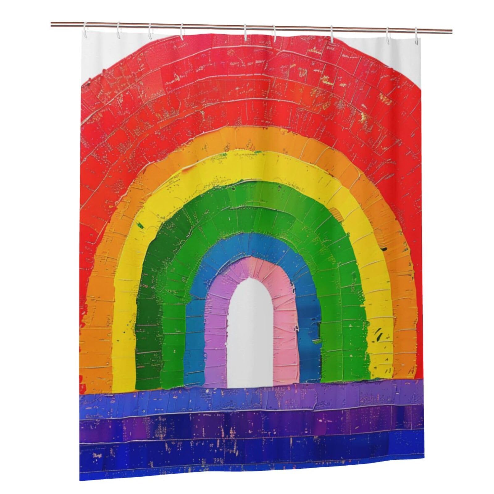BWWHCCTI Rainbow Printed Shower Curtain With 12 Plastic Hooks Opaque Quick Drying Waterproof Shower Curtains Sets For Bathroom 152x183 Cm