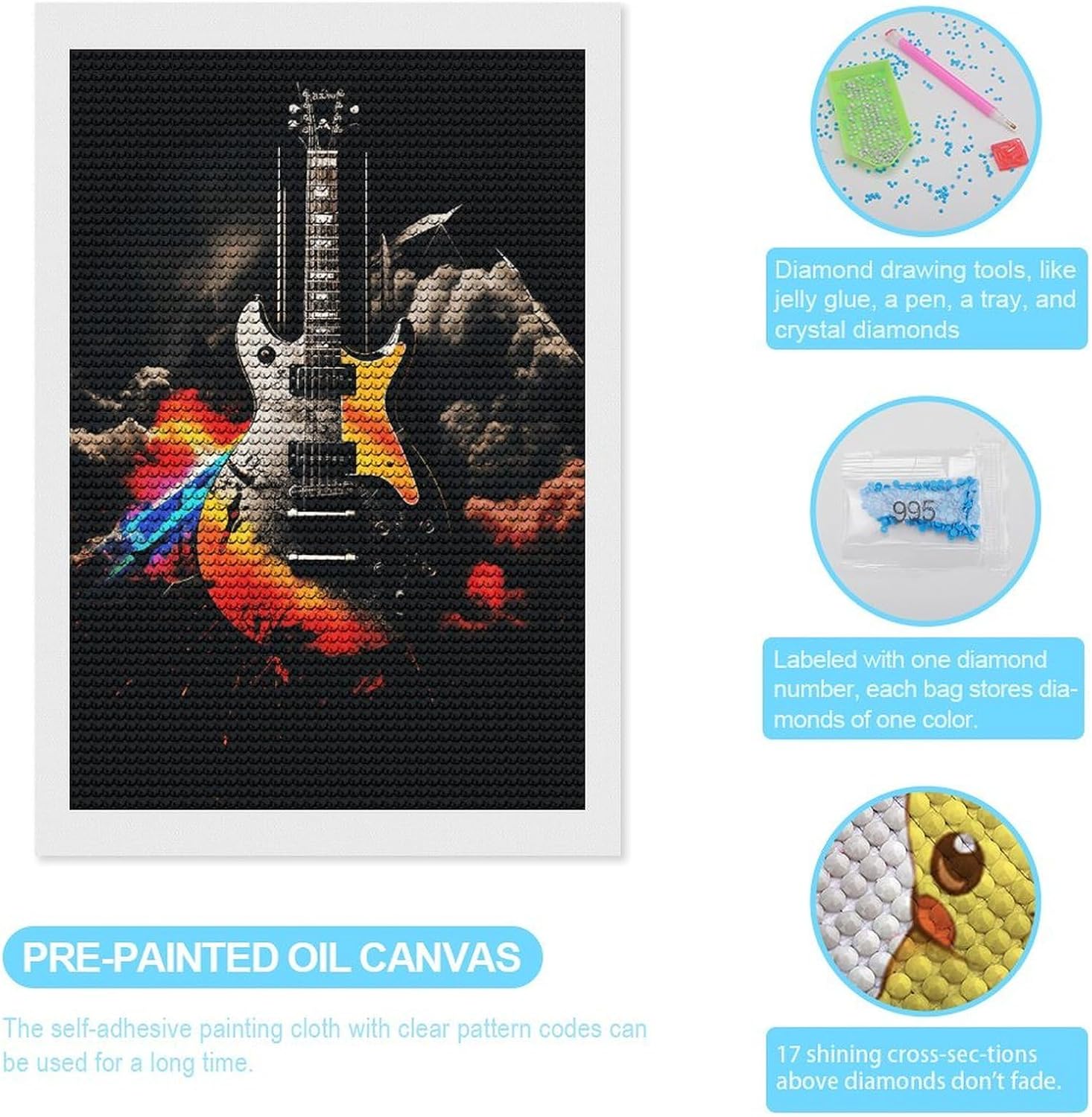KMRHOUTIQ Rock Music 5D Diamond Painting Kit for Adults Beginners DIY Diamond Art Kits with Drill Tools Full Round Drill Dots Big Gem Art by Number Crafts for Home Wall Decoration 8x12 image 3