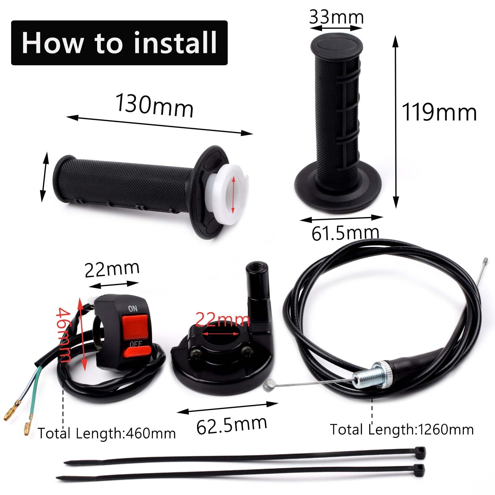 ChangCheng Ensemble de poignées d'accélérateur 22 mm avec pince de câble d' accélérateur, interrupteur marche/arrêt pour mini moto ATV Pit Bike YZ125 CRF250 SSR 125 50 90 110 150 250 cc