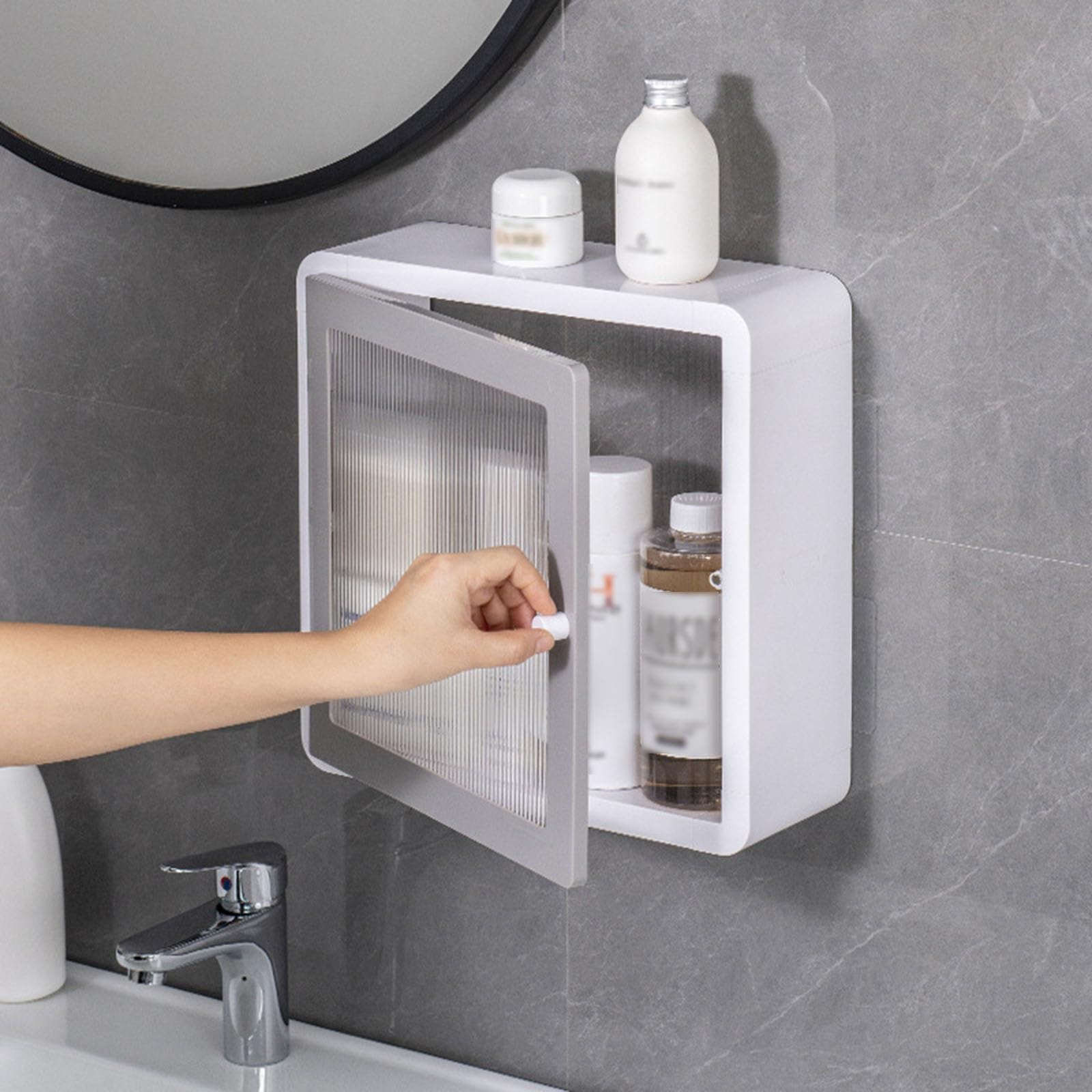 Estante cuadrado de plástico para baño, organizador de especias de cocina, estante de almacenamiento de cosméticos, armario montado en la pared sin taladrar para facilitar la limpieza del hogar.