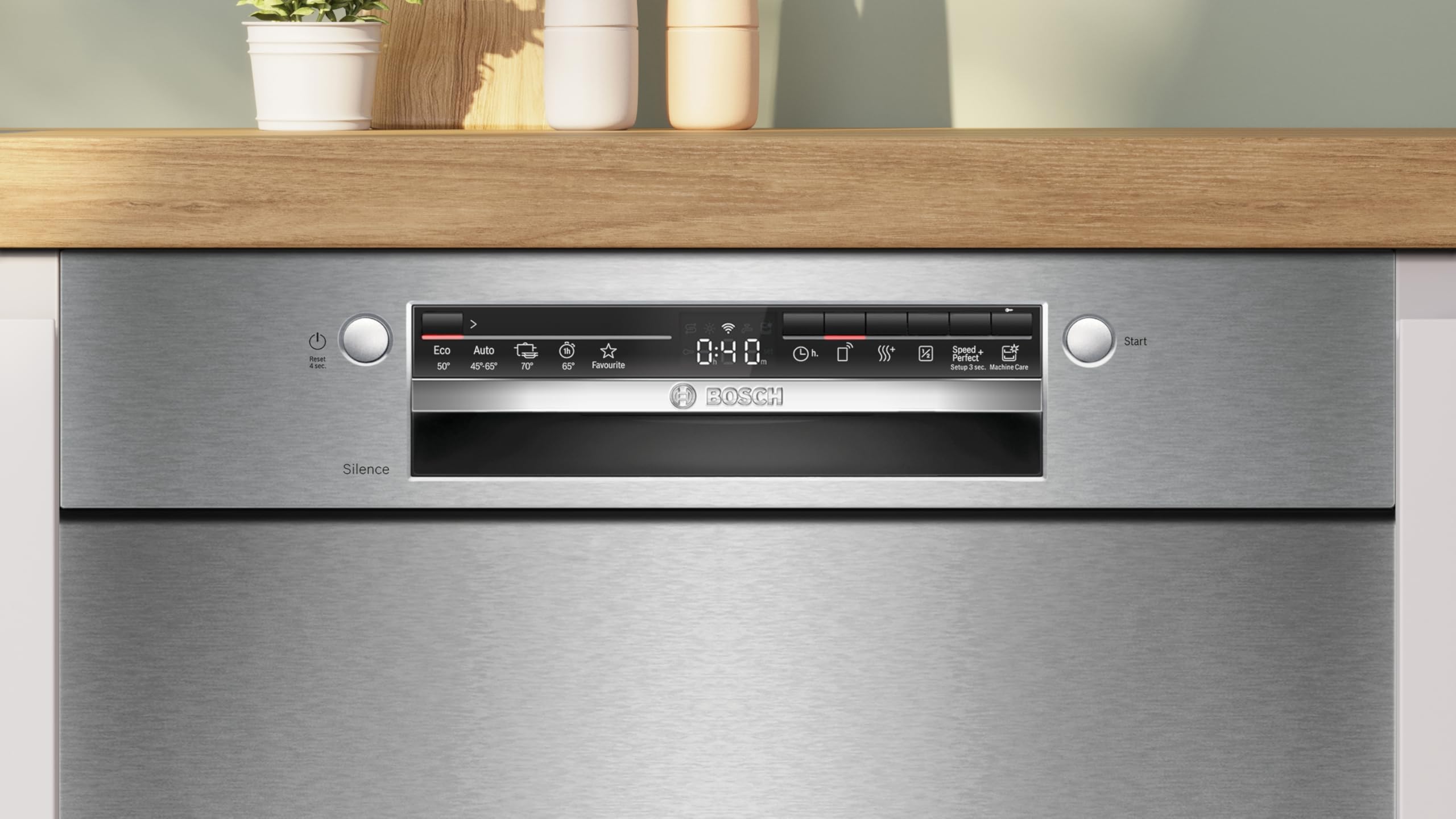 Bosch SMU2HTS08E Serie 2, Lavavajillas empotrado 60 cm, Smart Start, nivel higiénico para Eco 50°C e intensivo 70°C, AquaStop, Descarga del programa, Silencio bajo petición, Home Connect, cepillado