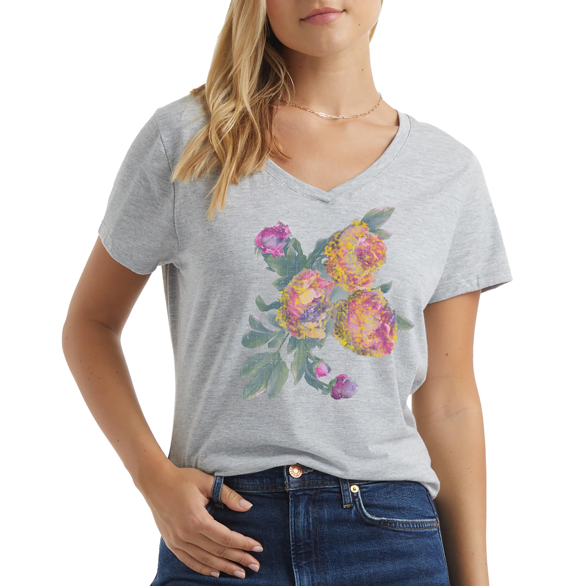 HanesWomen's Short Sleeve V-Neck Graphic T-Shirt